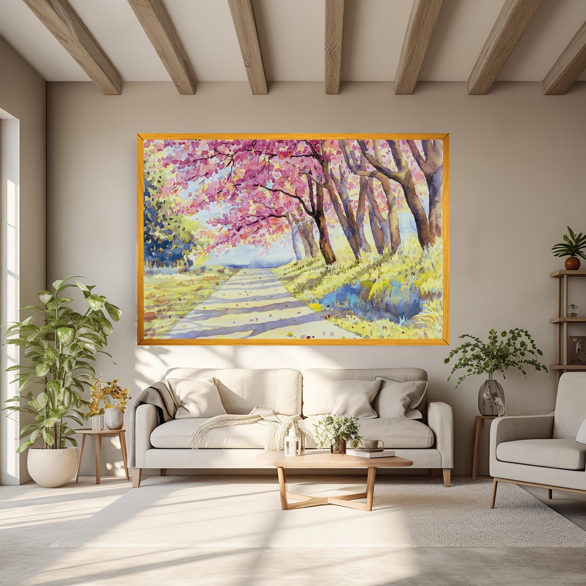 Leinwandbild Watercolor Spring Landscape mockup 6