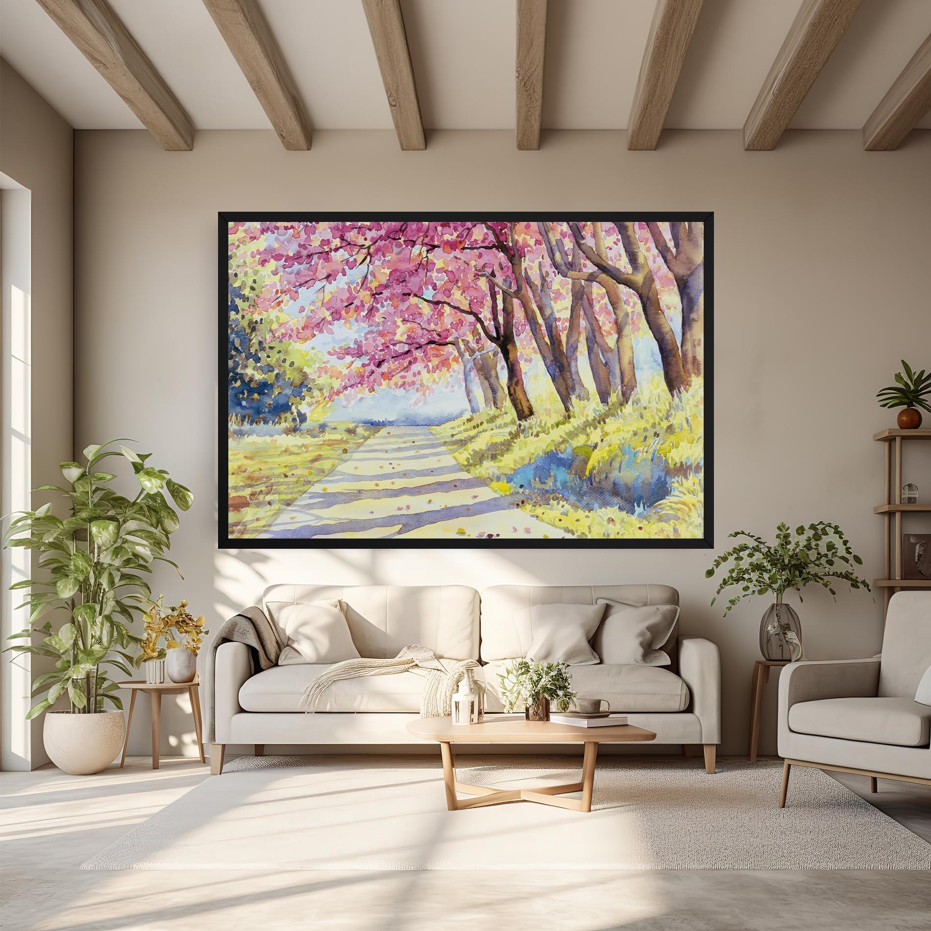 Leinwandbild Watercolor Spring Landscape mockup 6