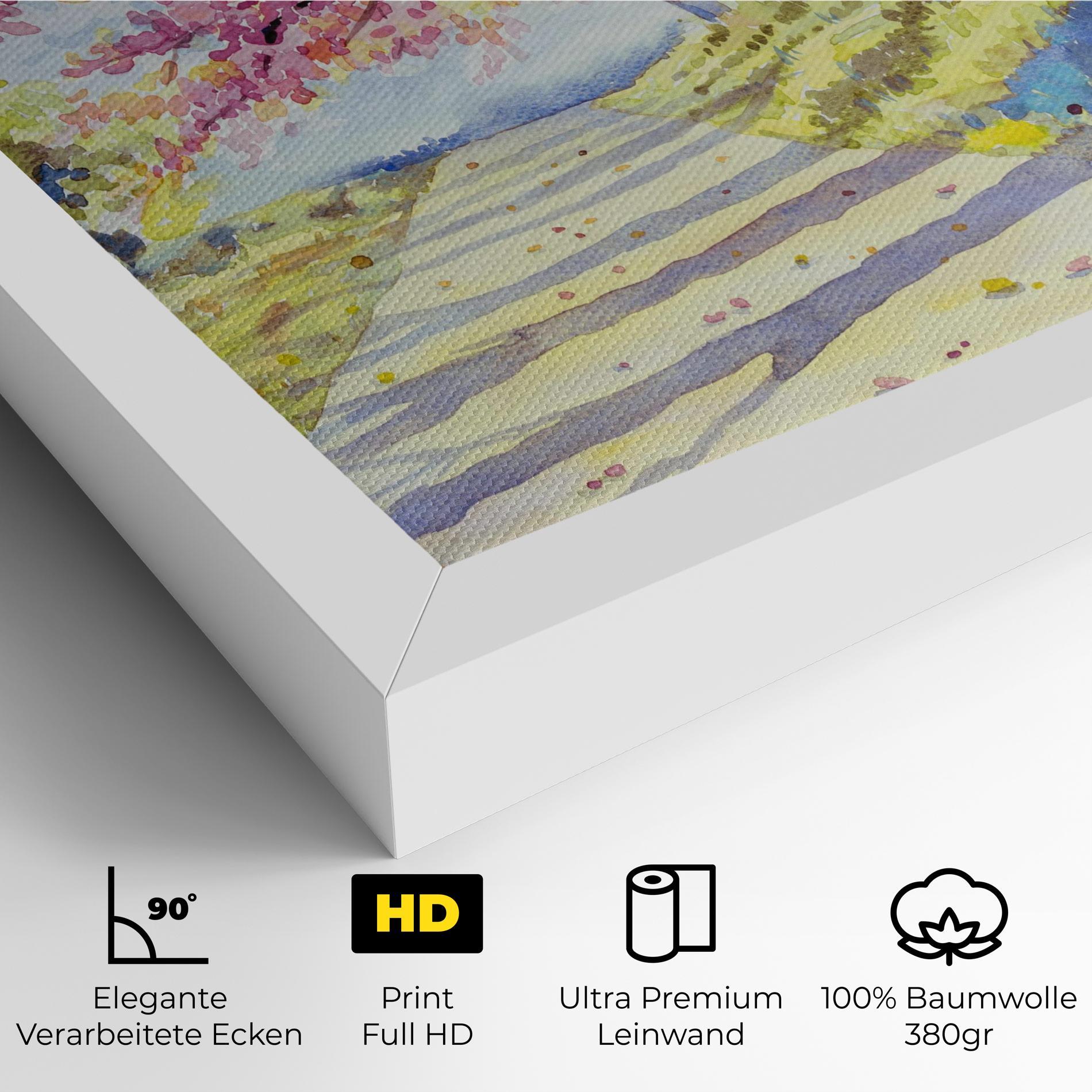 Leinwandbild Watercolor Spring Landscape mockup 4
