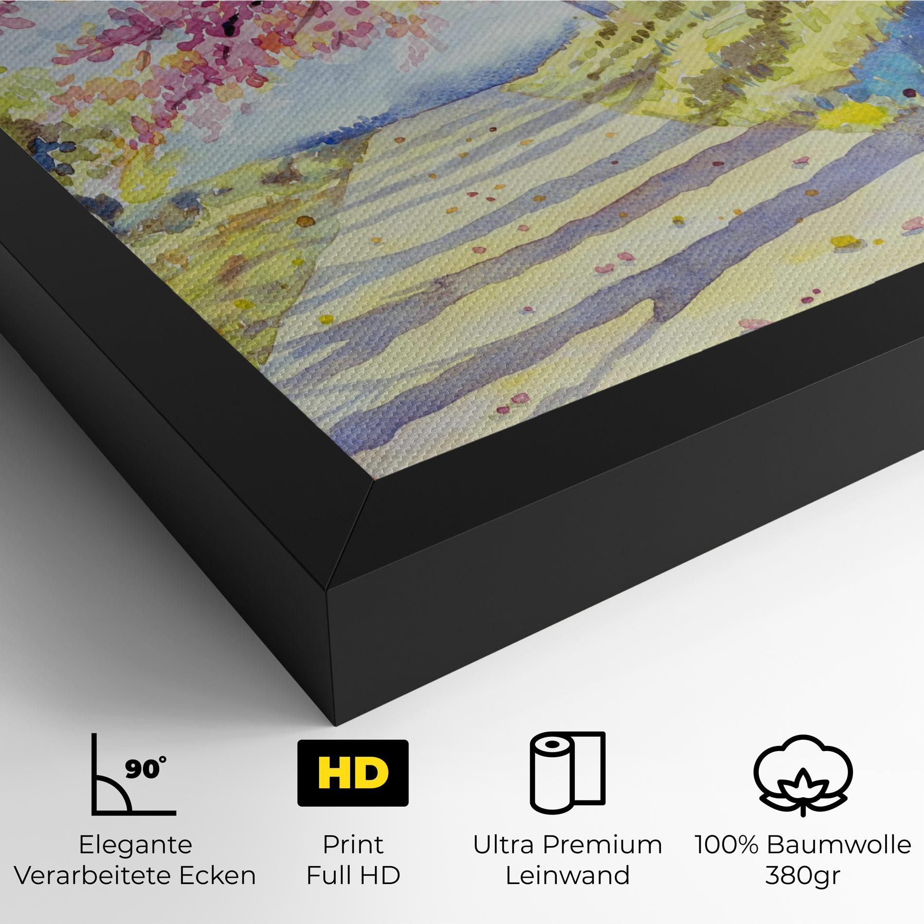 Leinwandbild Watercolor Spring Landscape mockup 4