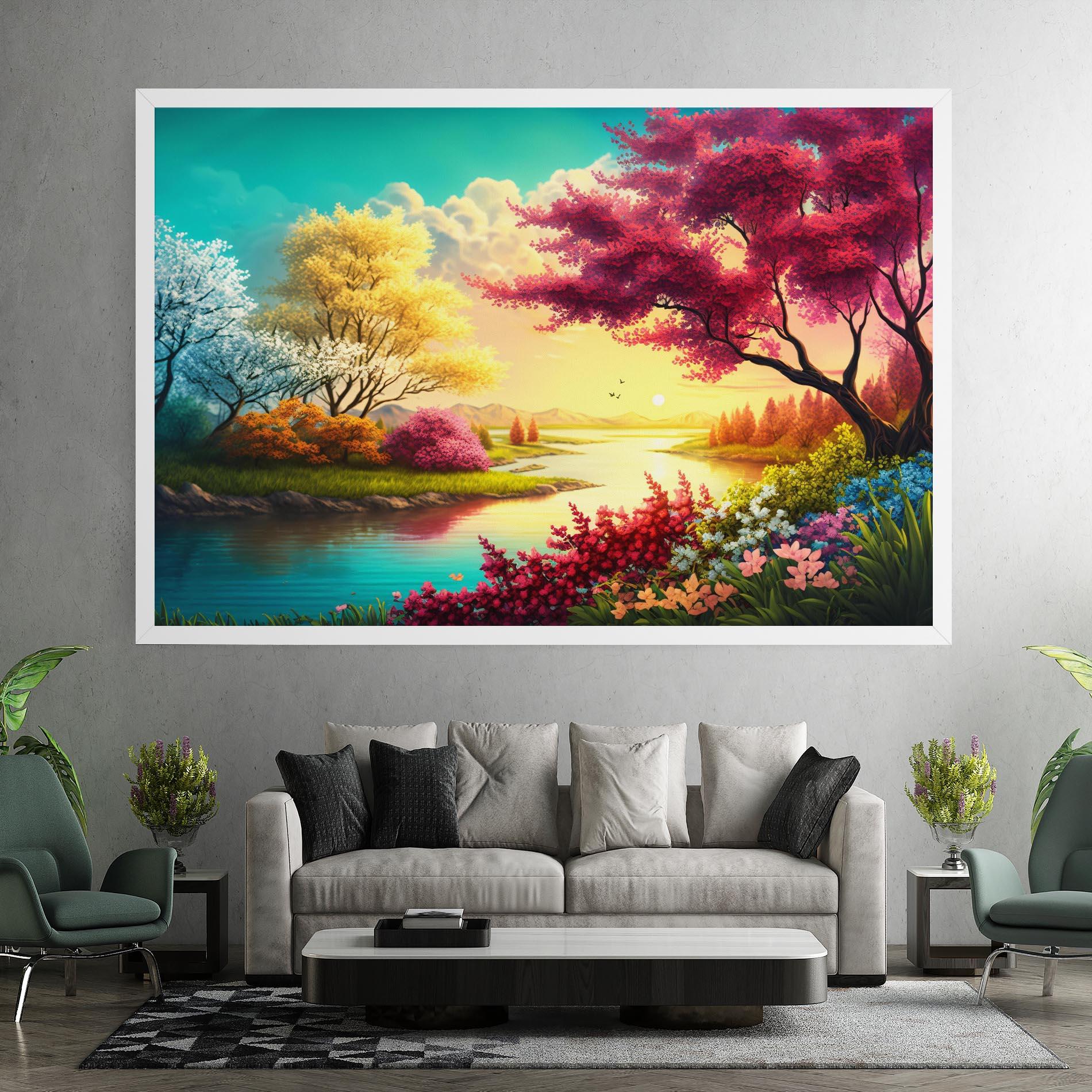 Leinwandbild Pink Yellow Trees mockup 7