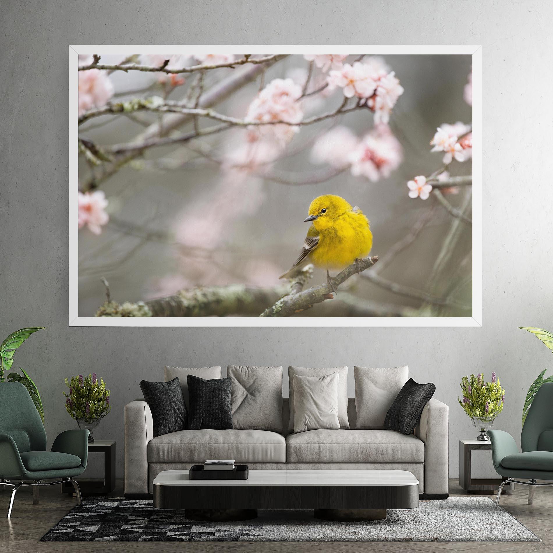 Leinwandbild Pretty Spring Yellow Bird mockup 7