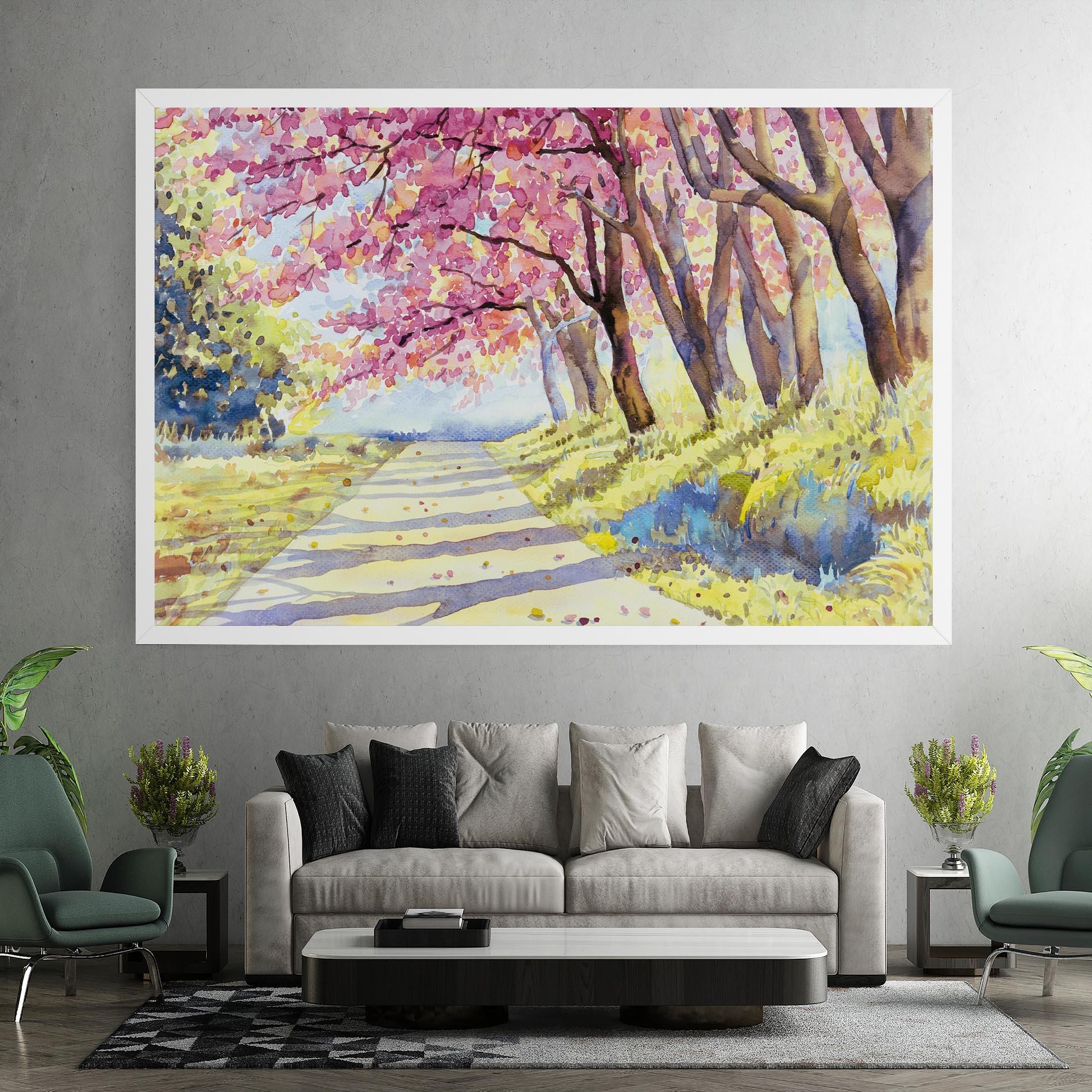 Leinwandbild Watercolor Spring Landscape mockup 7