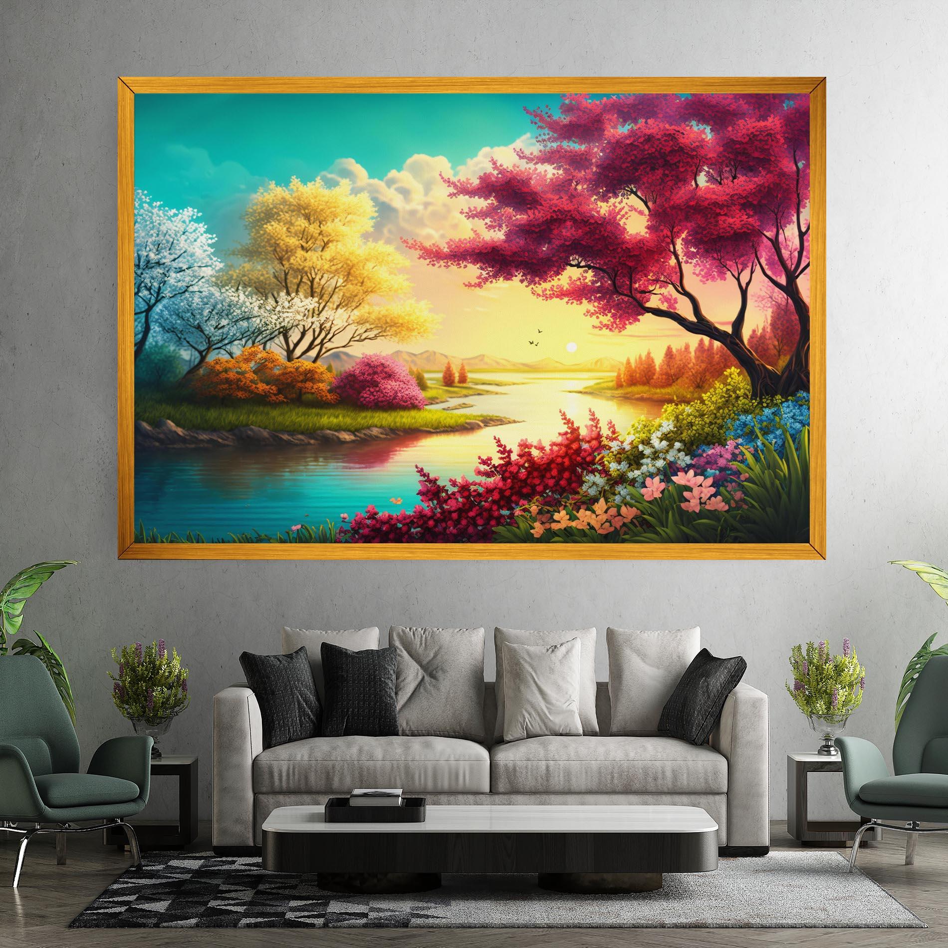 Leinwandbild Pink Yellow Trees mockup 7
