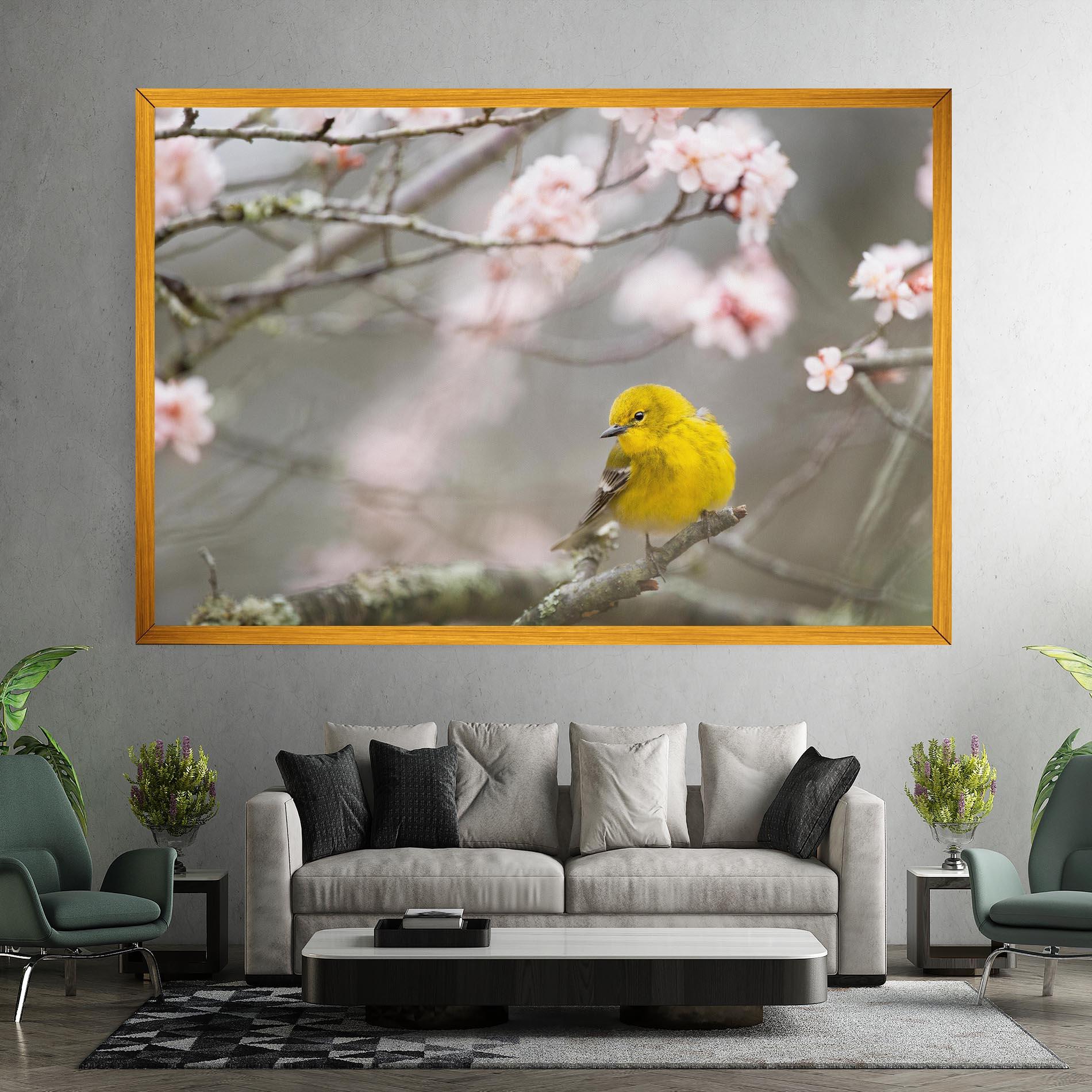 Leinwandbild Pretty Spring Yellow Bird mockup 7