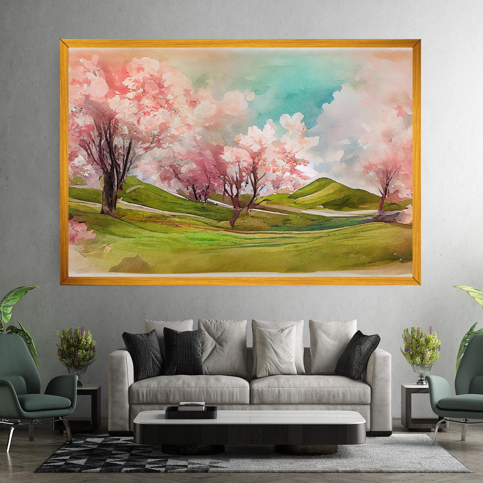 Leinwandbild Spring Trees Painting mockup 7