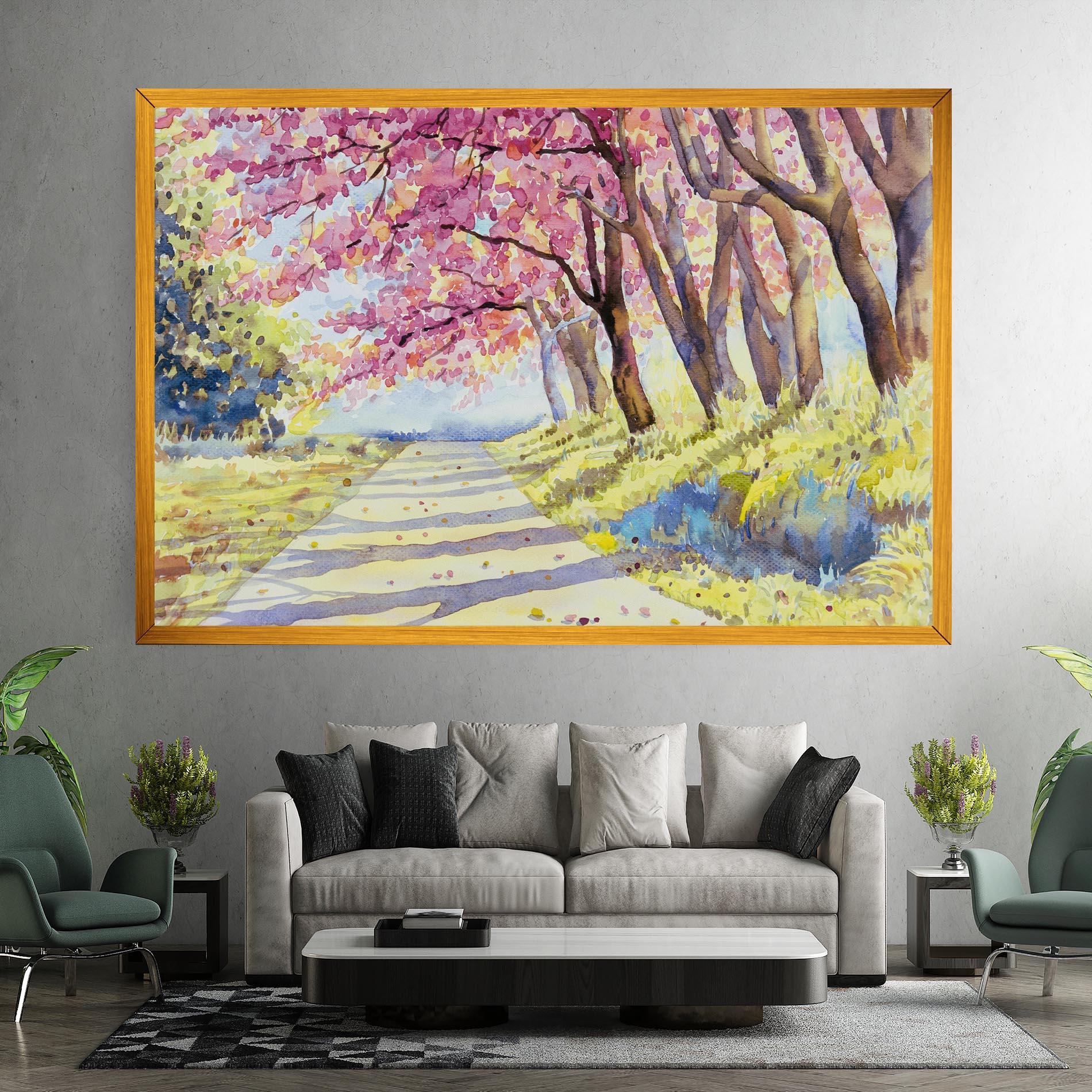 Leinwandbild Watercolor Spring Landscape mockup 7