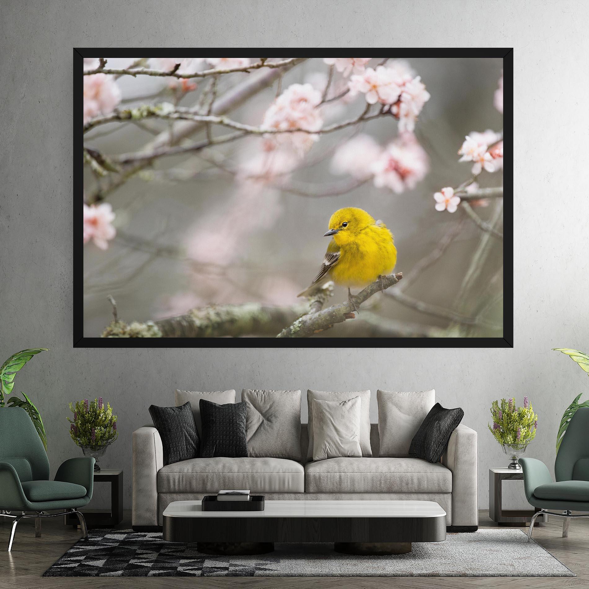 Leinwandbild Pretty Spring Yellow Bird mockup 7