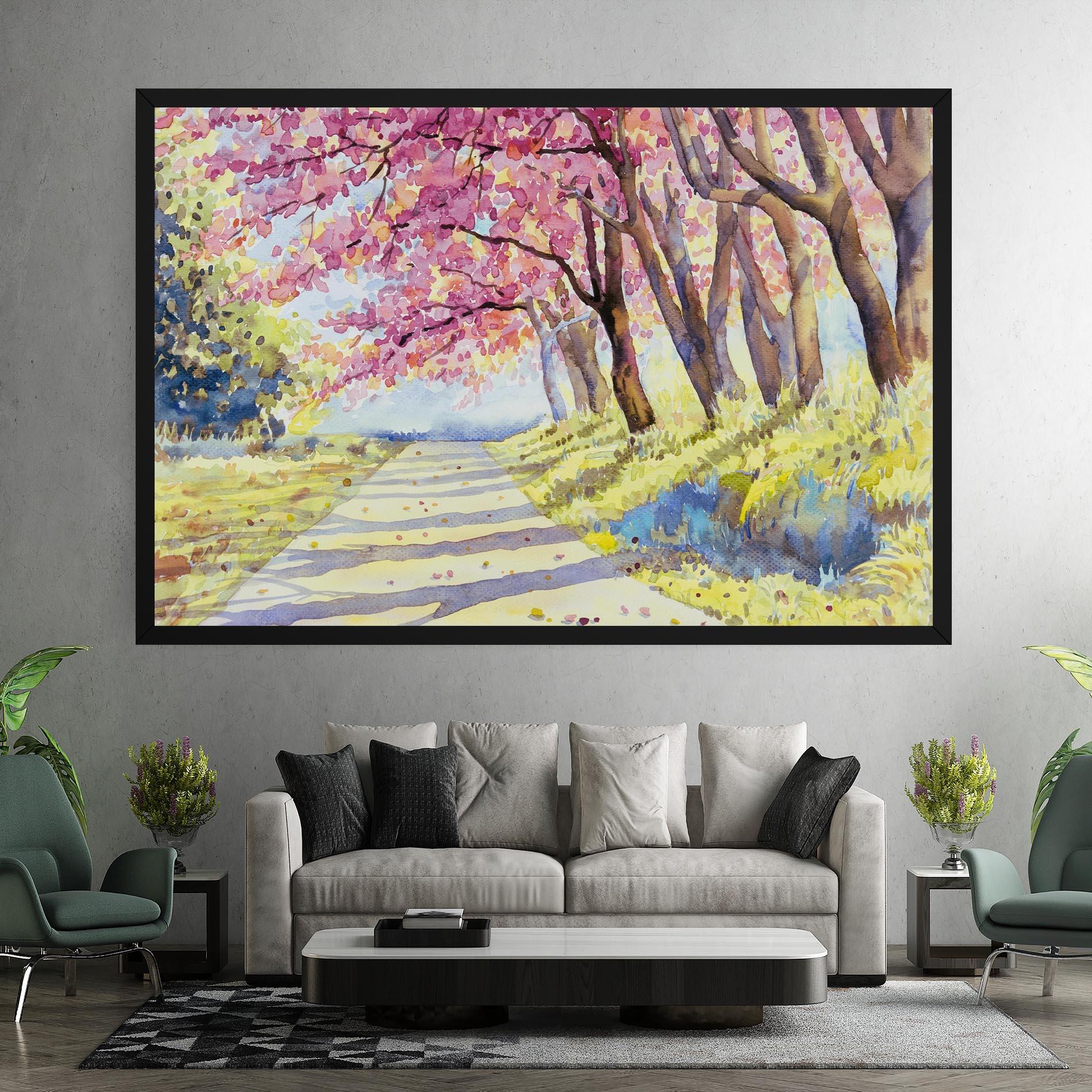 Leinwandbild Watercolor Spring Landscape mockup 7