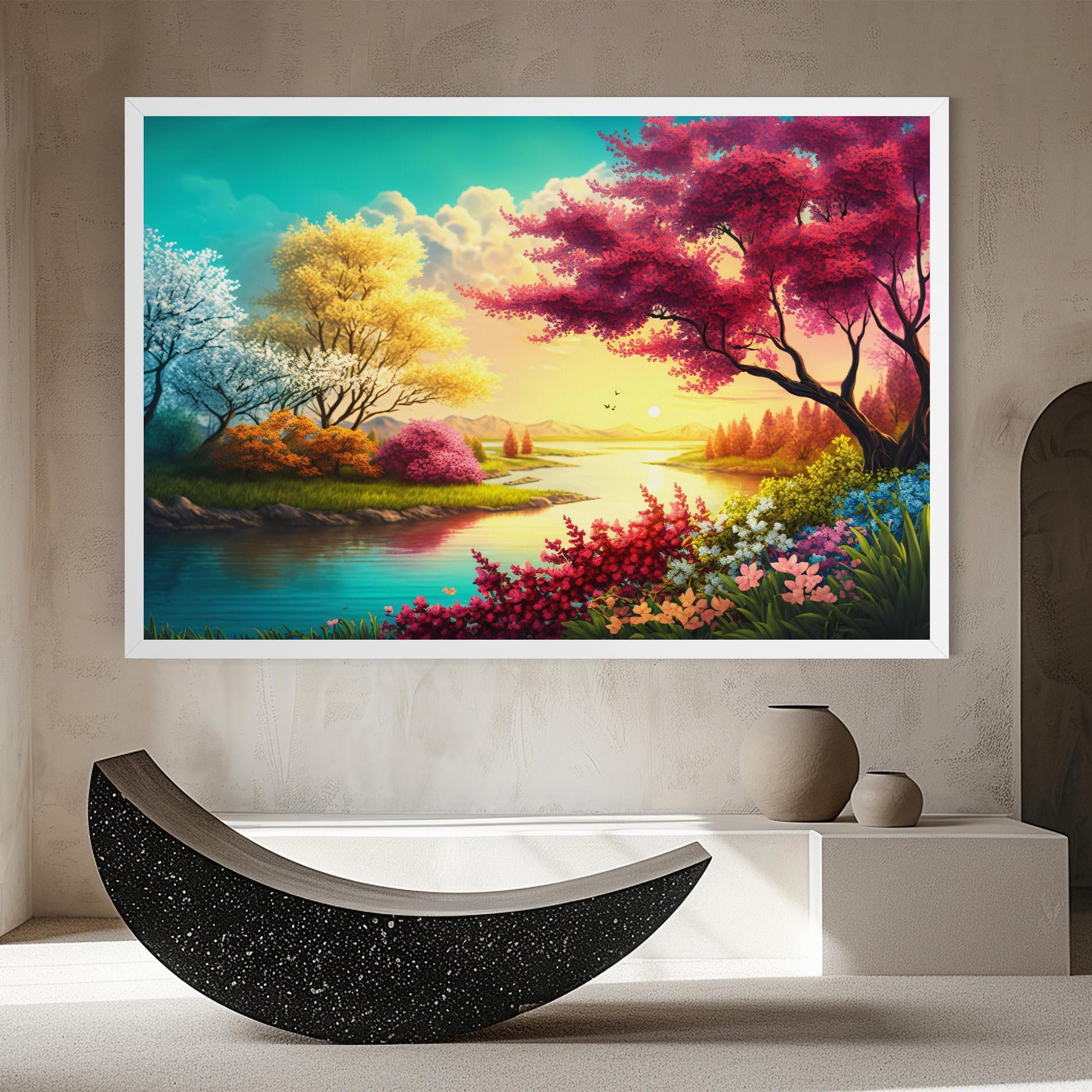 Leinwandbild Pink Yellow Trees mockup 8