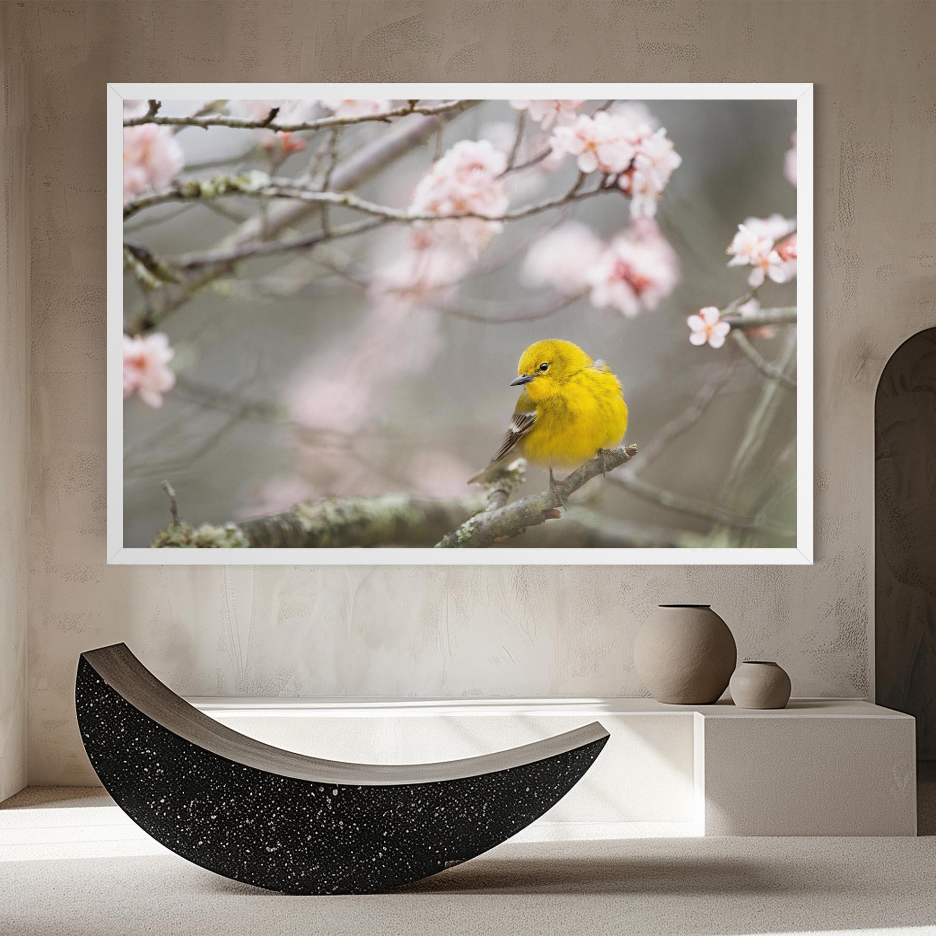 Leinwandbild Pretty Spring Yellow Bird mockup 8