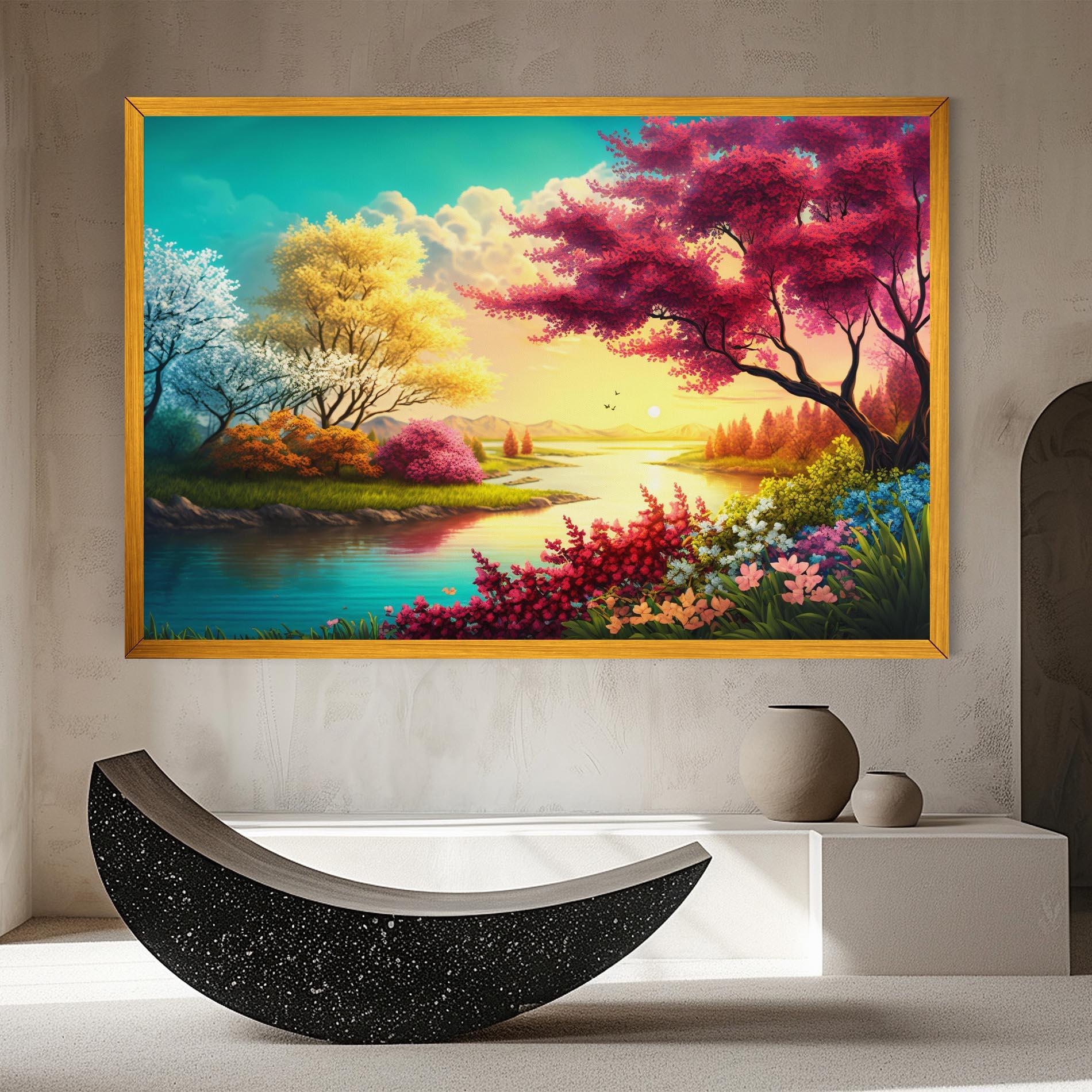 Leinwandbild Pink Yellow Trees mockup 8