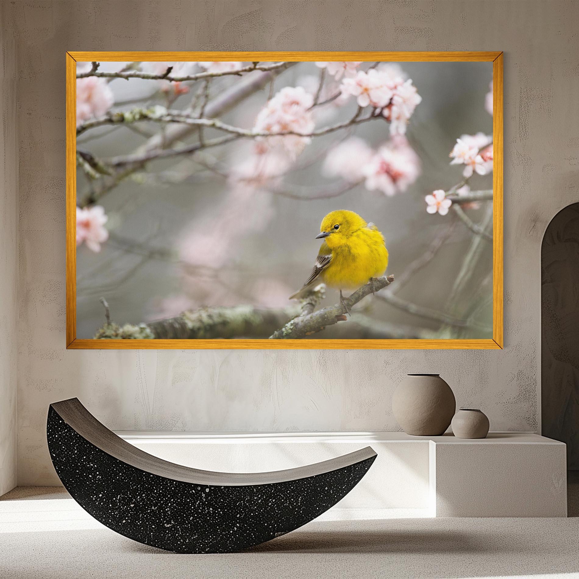 Leinwandbild Pretty Spring Yellow Bird mockup 8