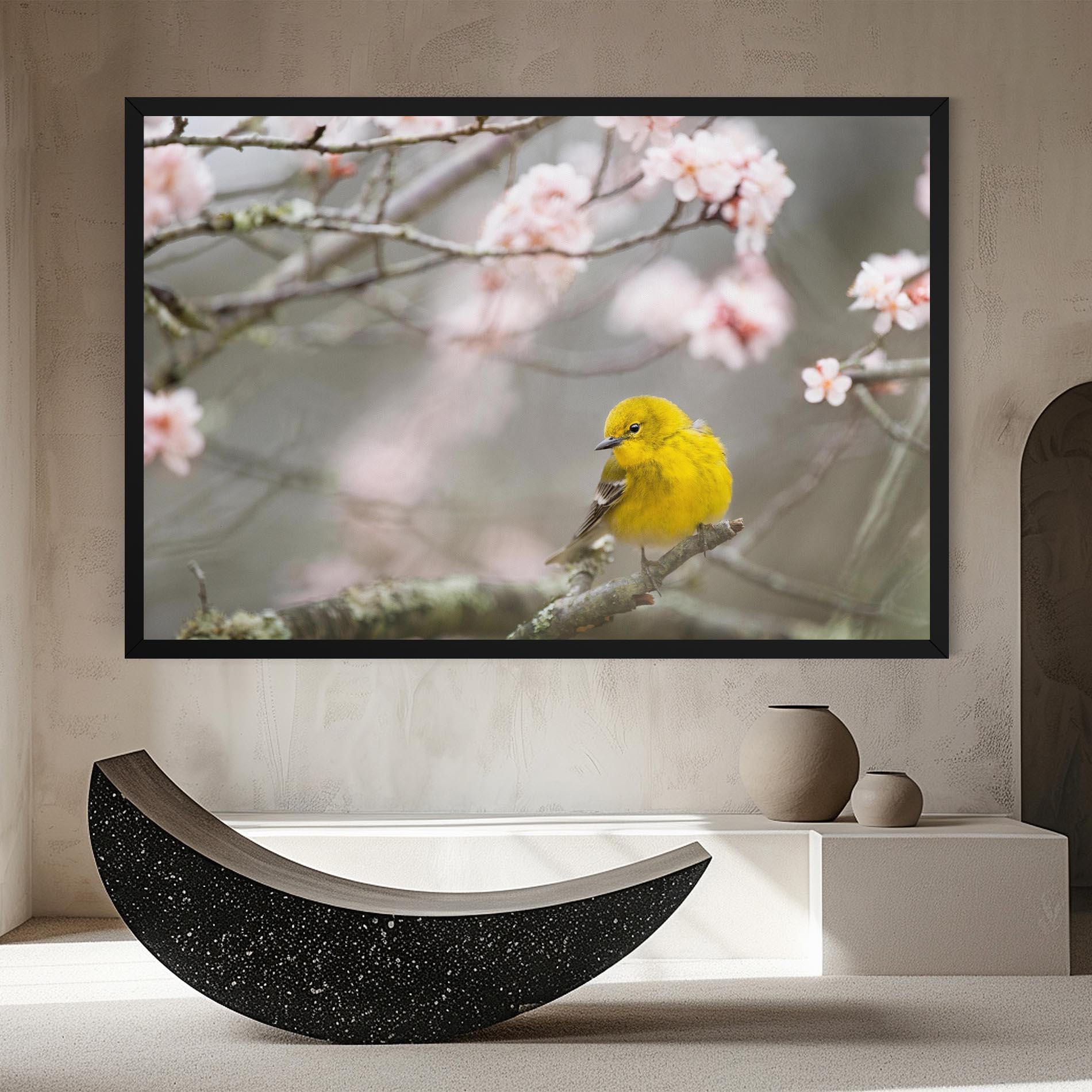 Leinwandbild Pretty Spring Yellow Bird mockup 8