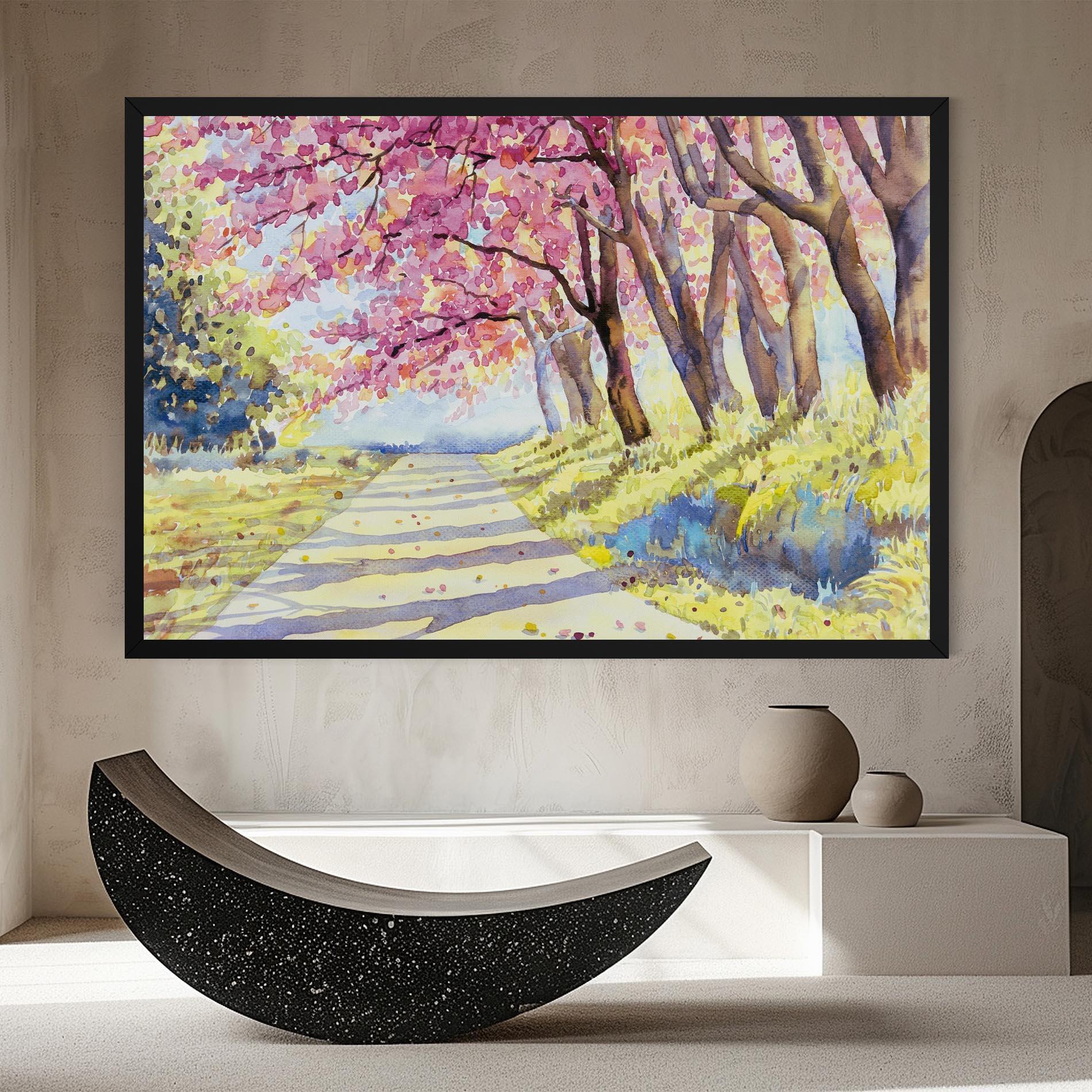 Leinwandbild Watercolor Spring Landscape mockup 8