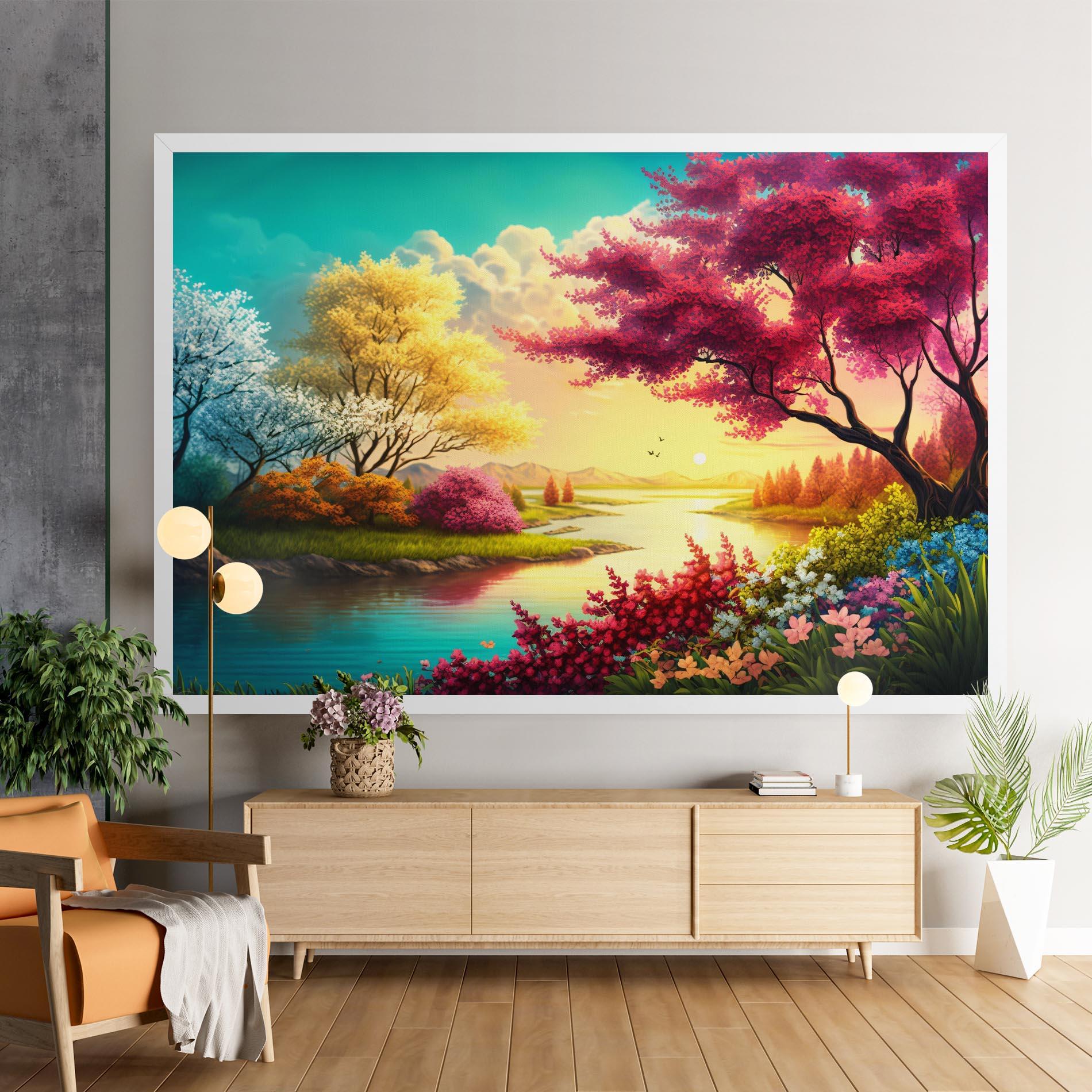 Leinwandbild Pink Yellow Trees mockup 9
