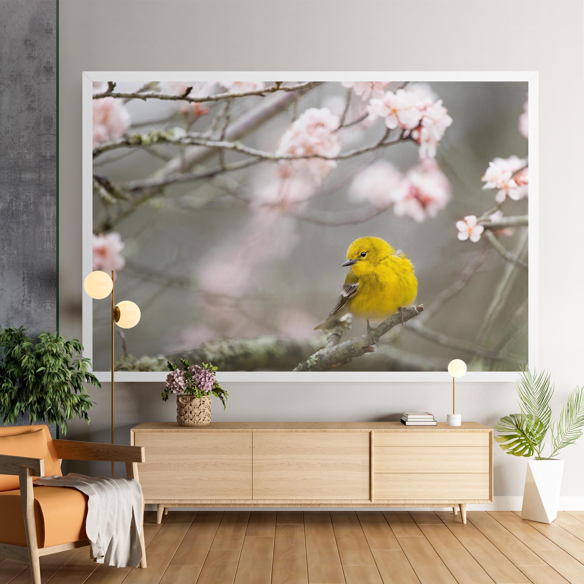 Leinwandbild Pretty Spring Yellow Bird mockup 9