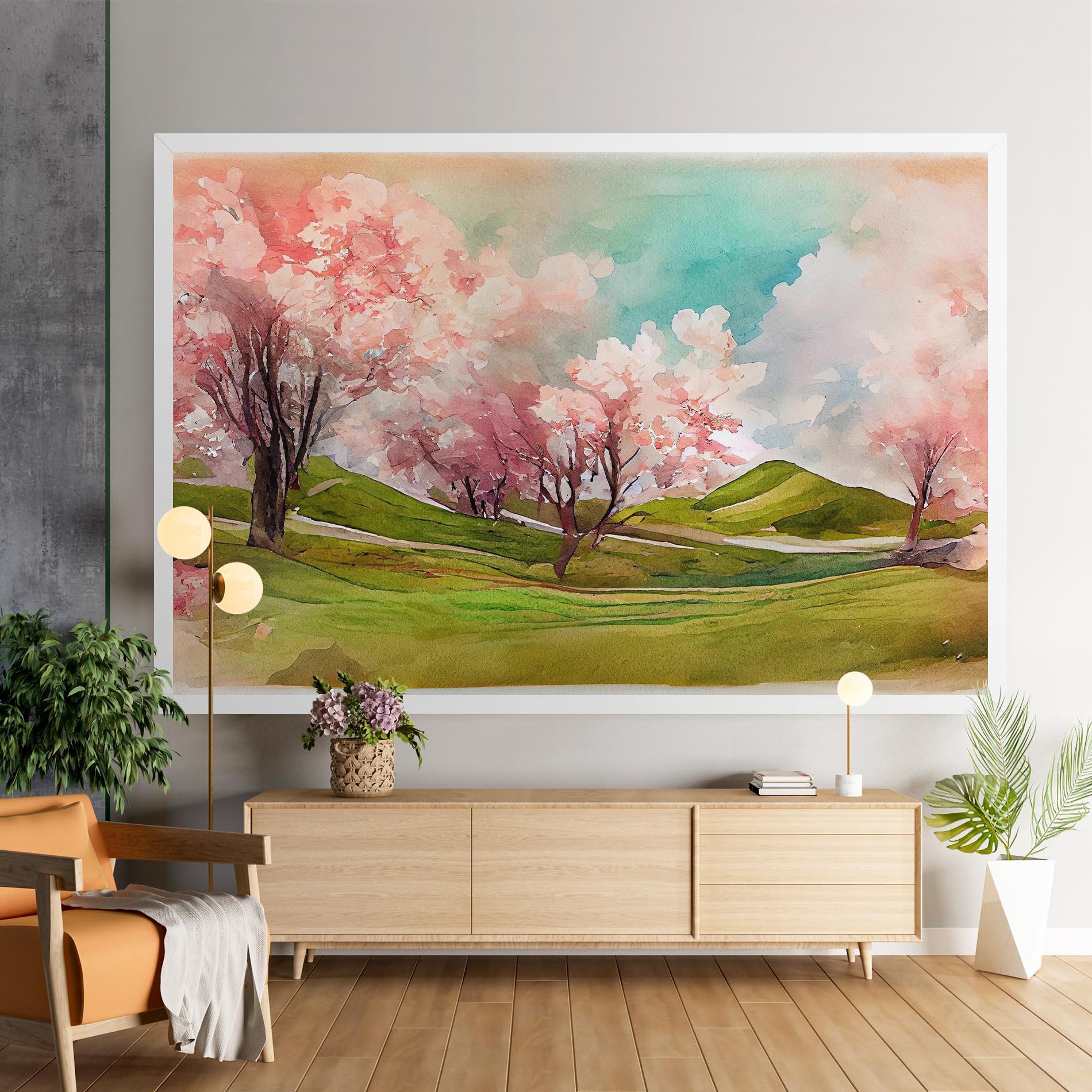Leinwandbild Spring Trees Painting mockup 9