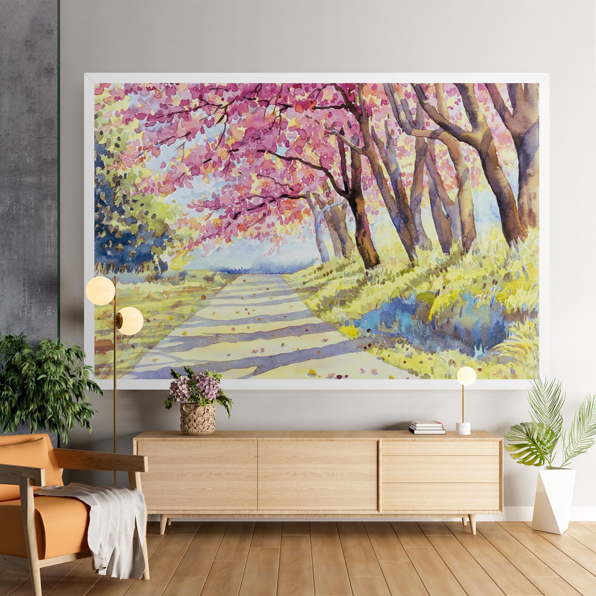 Leinwandbild Watercolor Spring Landscape mockup 9