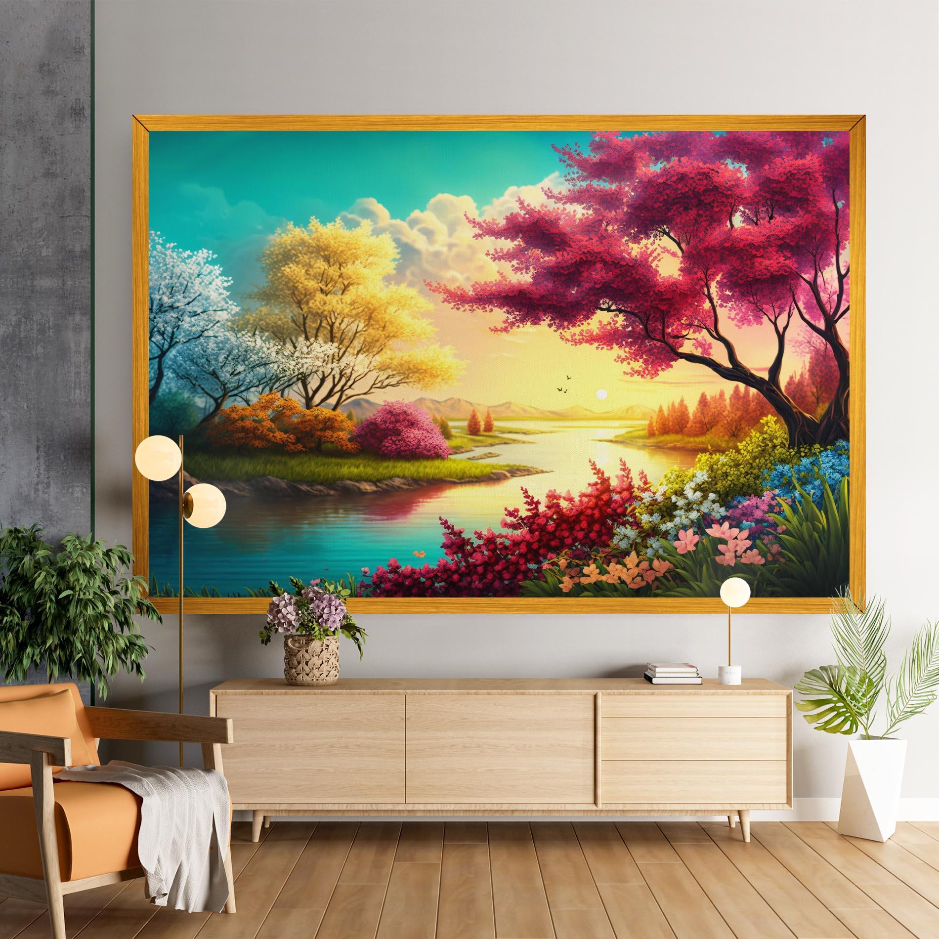 Leinwandbild Pink Yellow Trees mockup 9