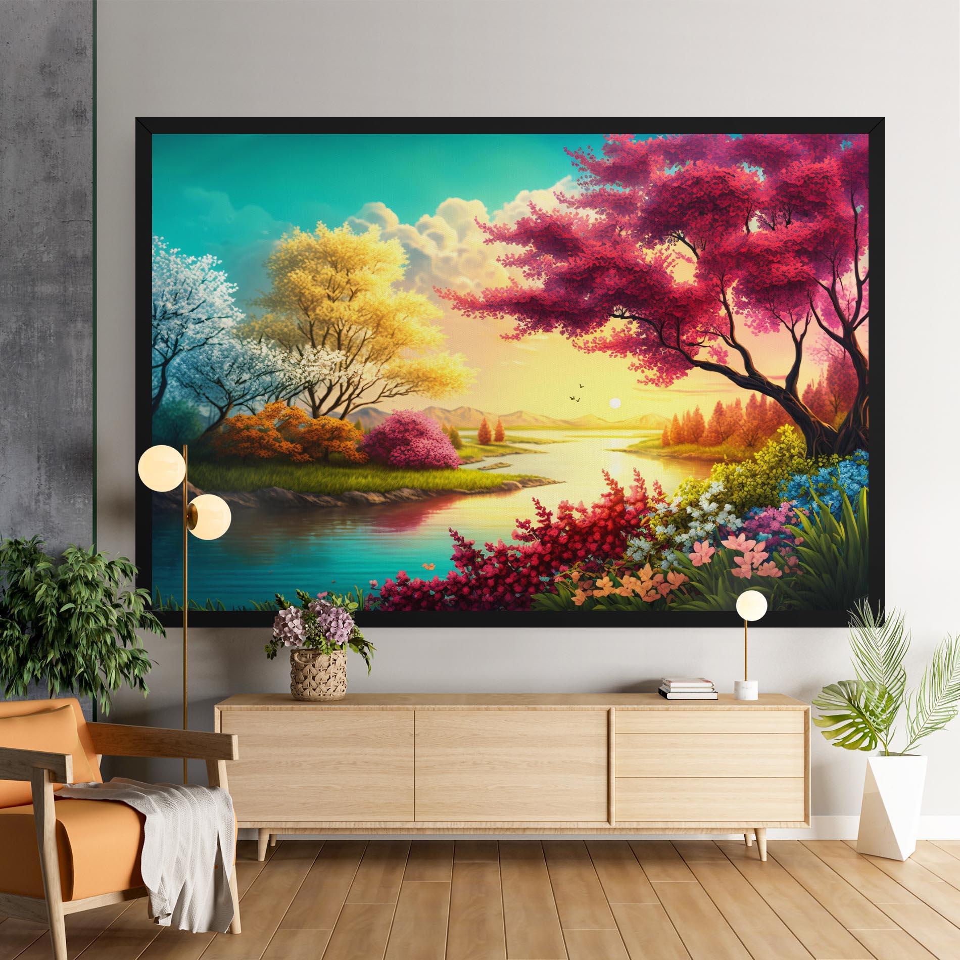 Leinwandbild Pink Yellow Trees mockup 9