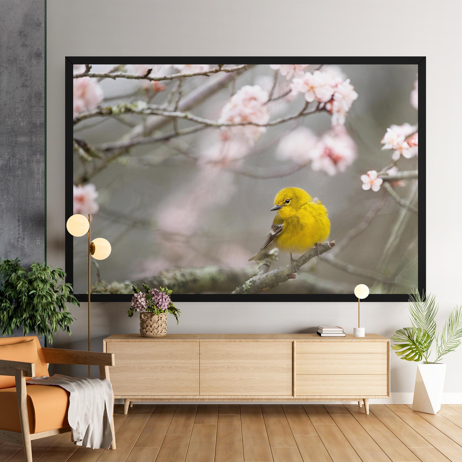 Leinwandbild Pretty Spring Yellow Bird mockup 9