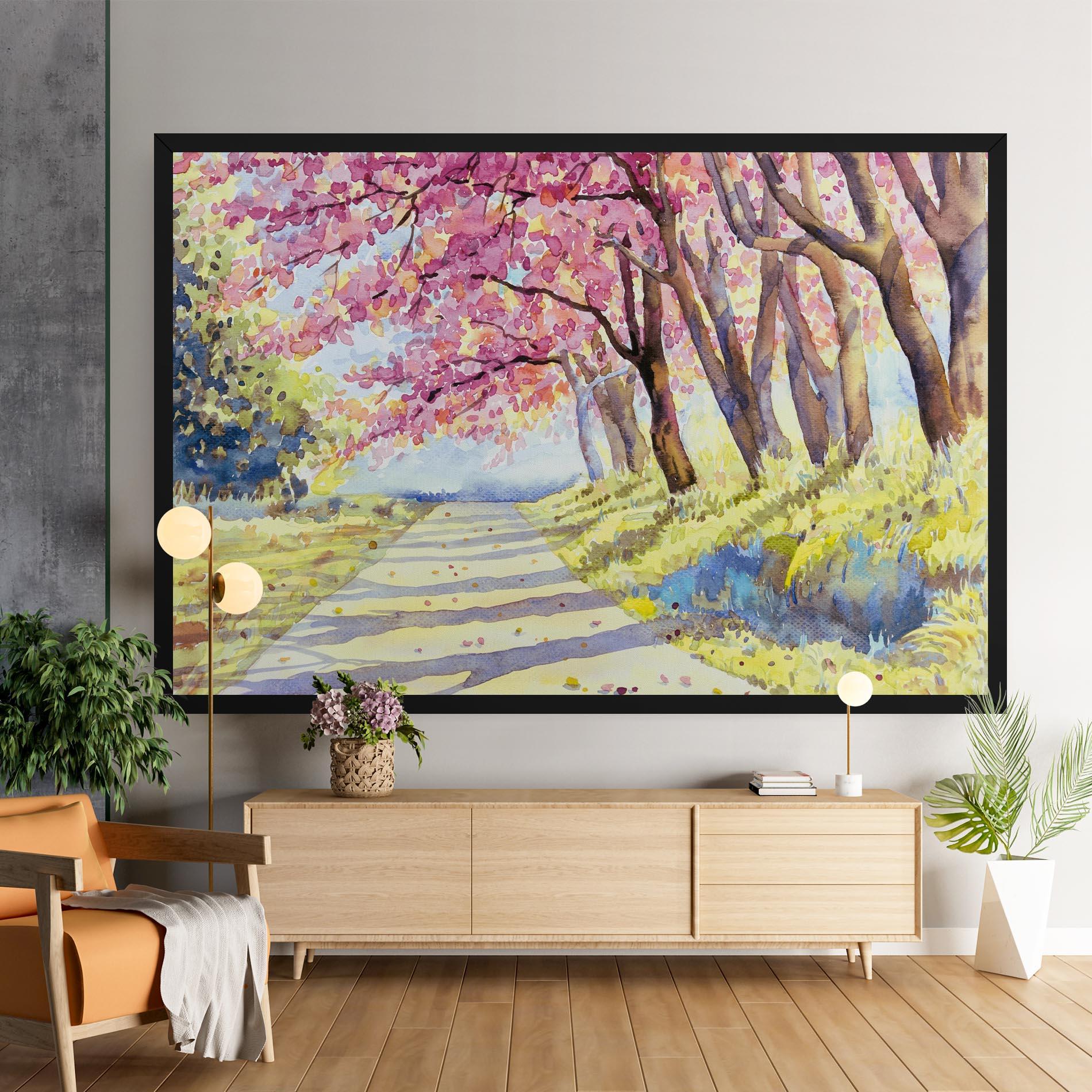 Leinwandbild Watercolor Spring Landscape mockup 9