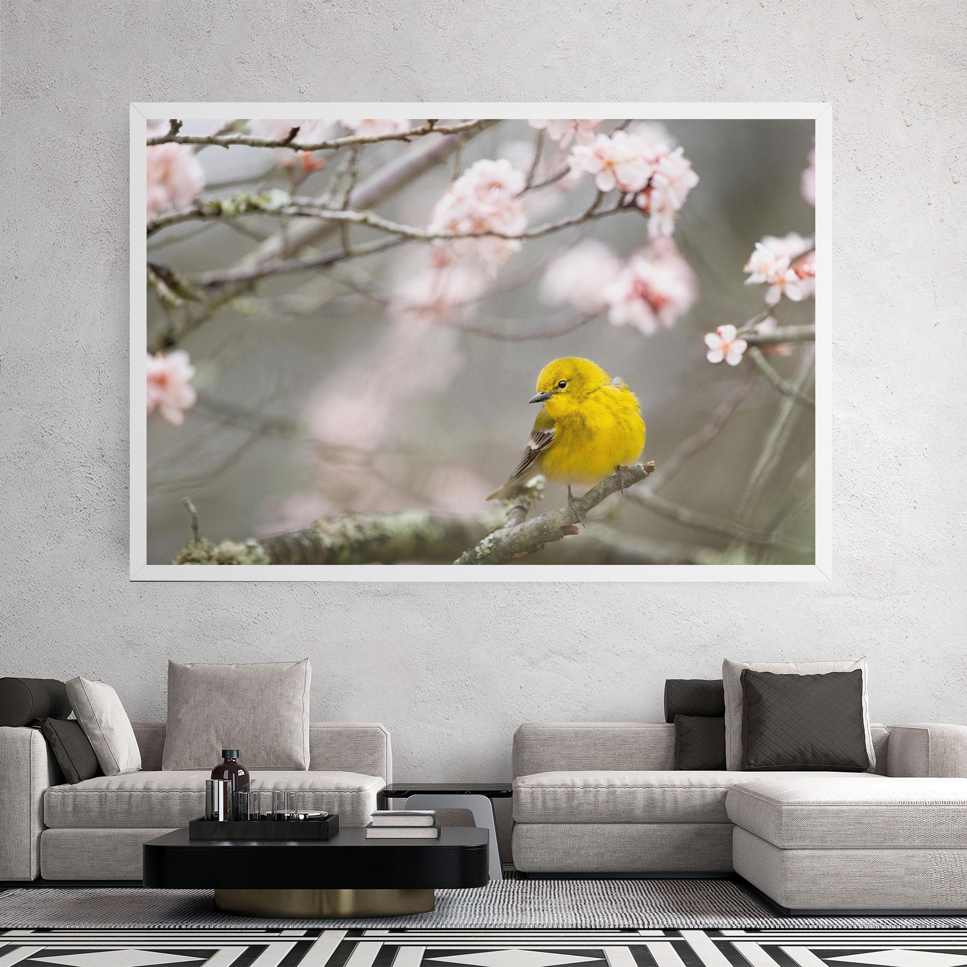 Leinwandbild Pretty Spring Yellow Bird mockup 2