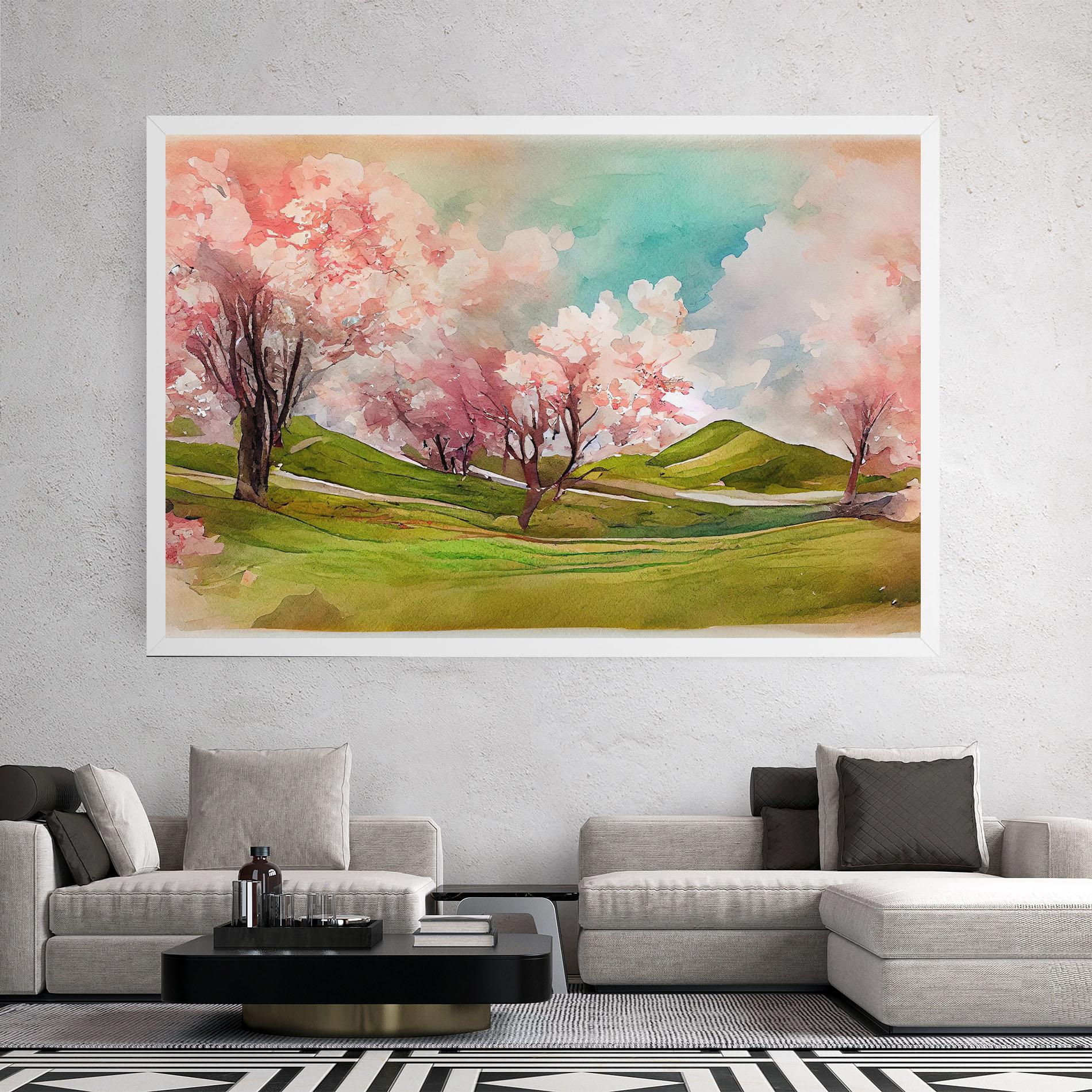 Leinwandbild Spring Trees Painting mockup 2