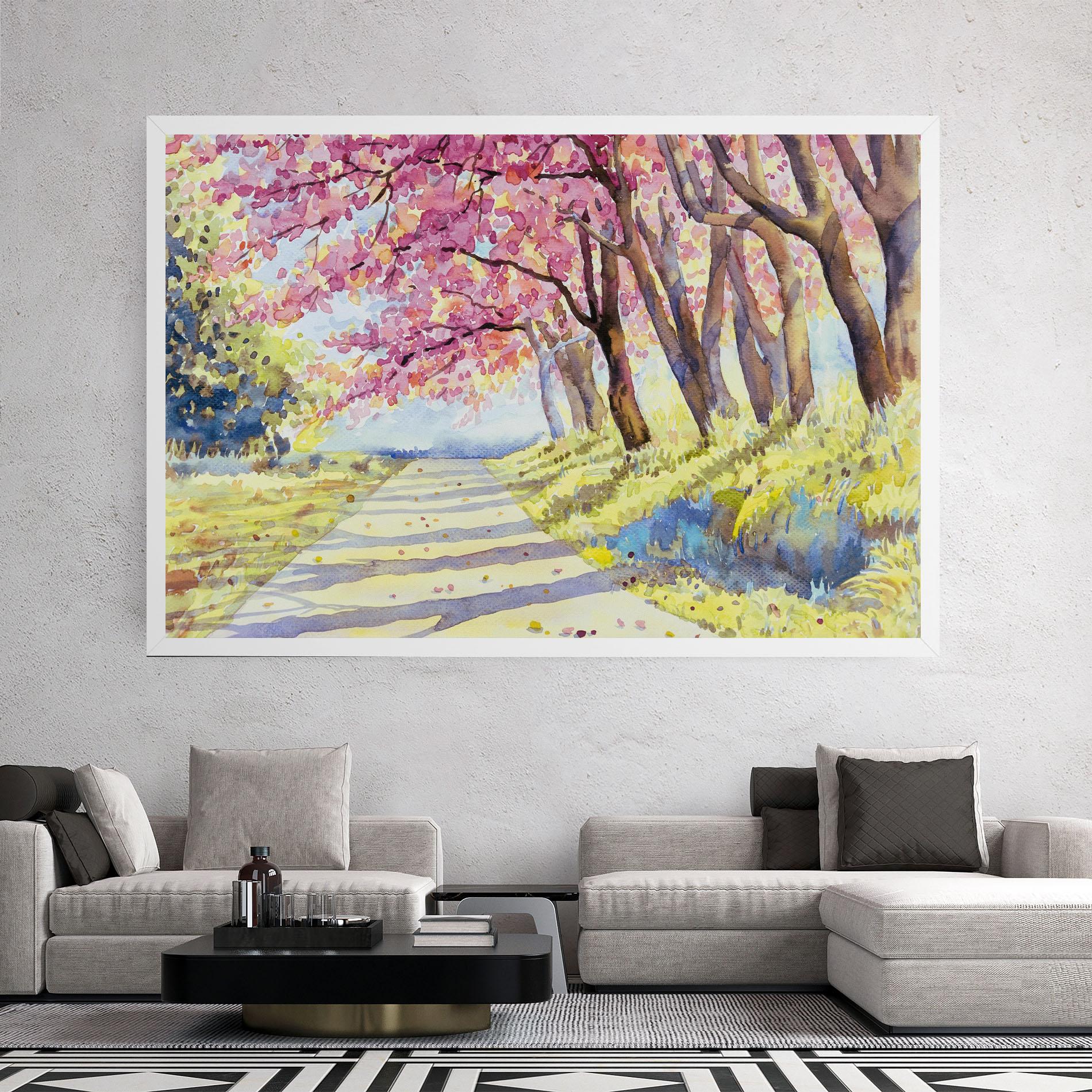 Leinwandbild Watercolor Spring Landscape mockup 2