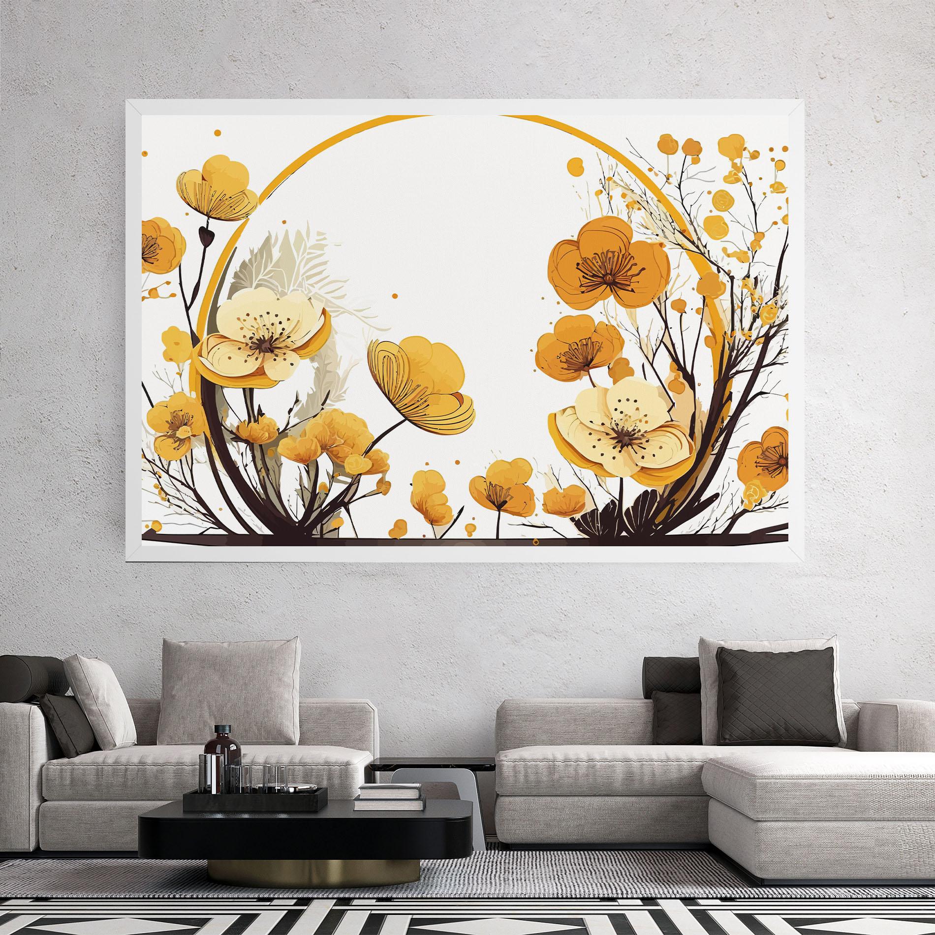 Leinwandbild Yellow Circle Flowers mockup 2
