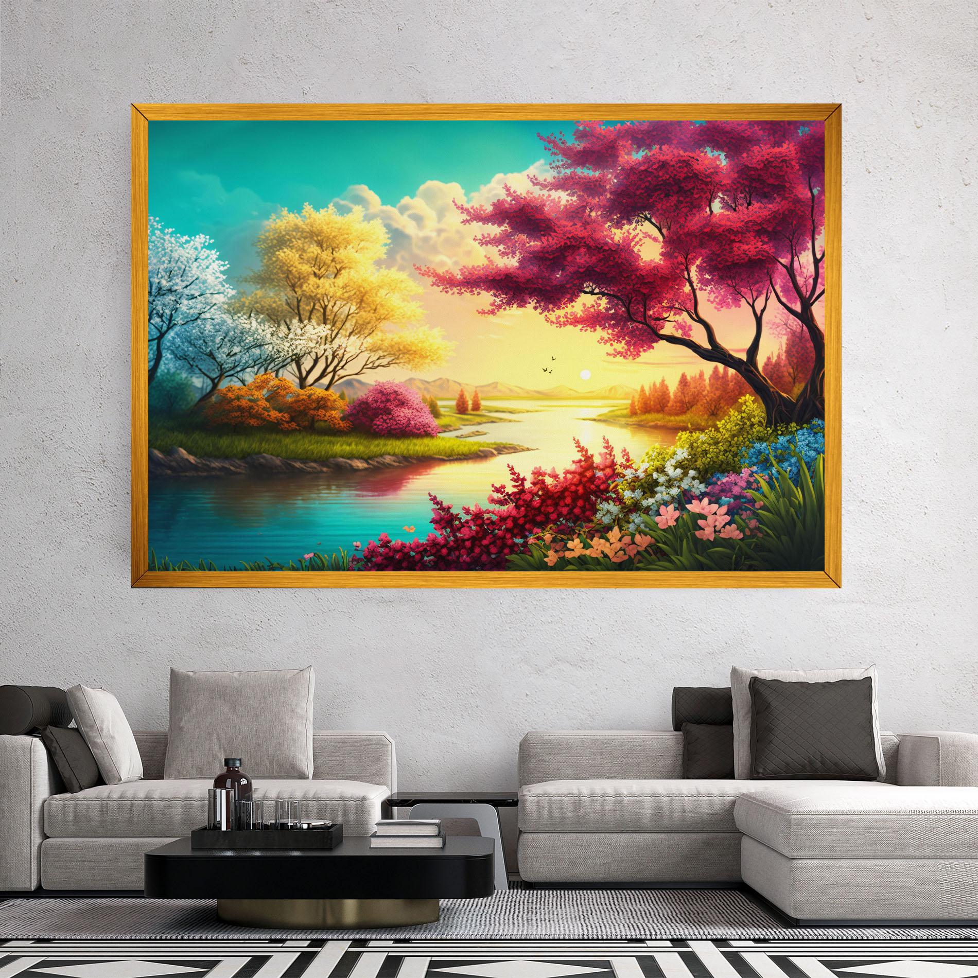 Leinwandbild Pink Yellow Trees mockup 2