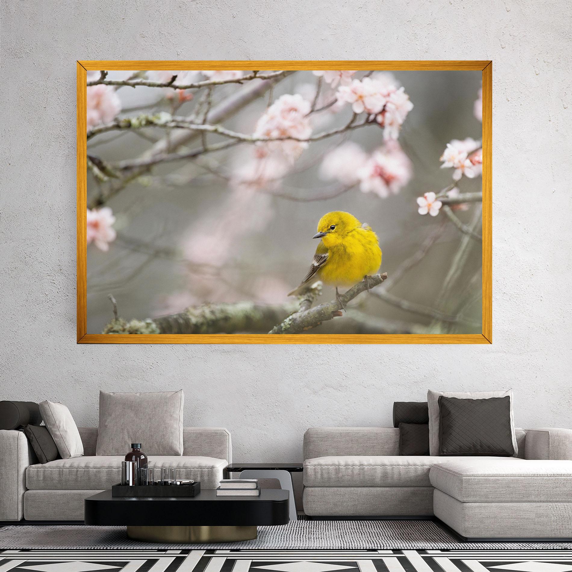 Leinwandbild Pretty Spring Yellow Bird mockup 2