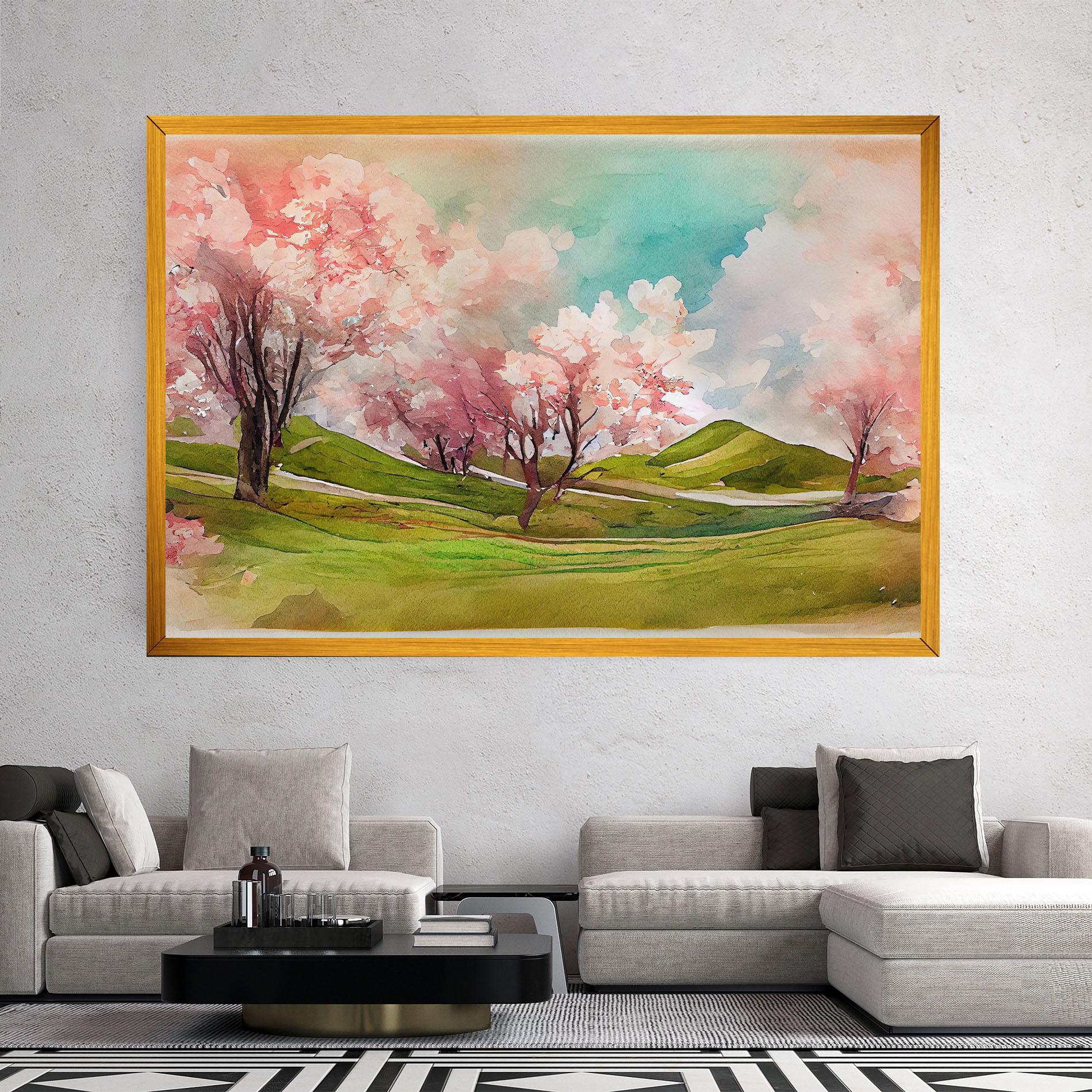 Leinwandbild Spring Trees Painting mockup 2