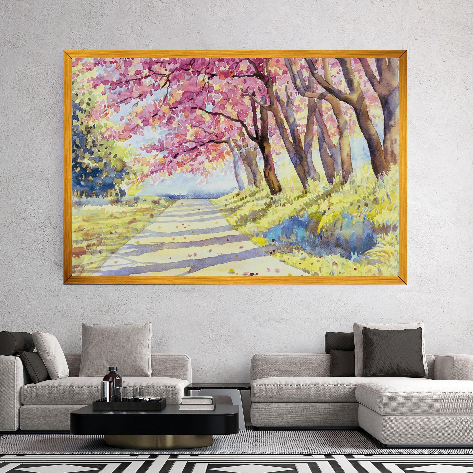 Leinwandbild Watercolor Spring Landscape mockup 2