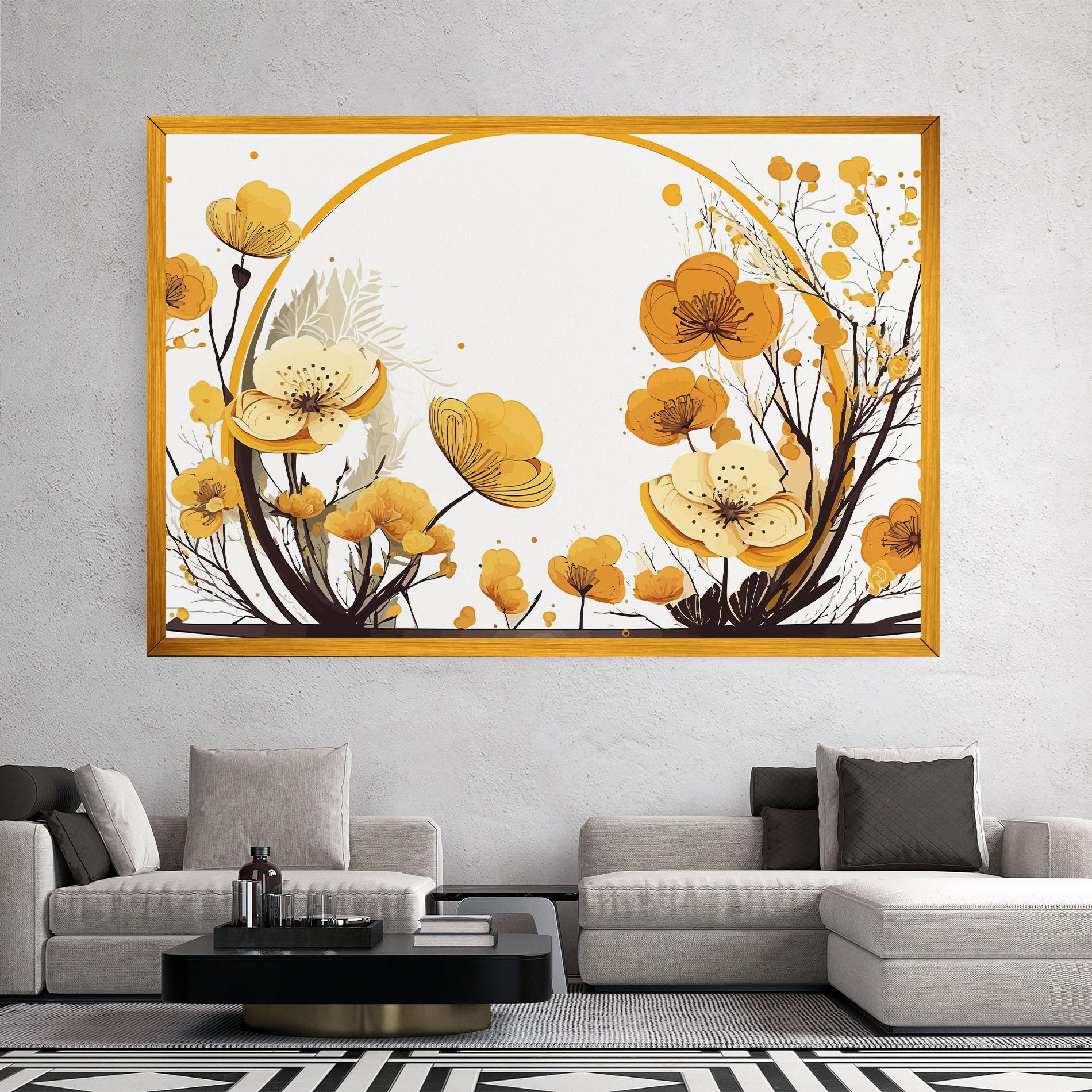 Leinwandbild Yellow Circle Flowers mockup 2