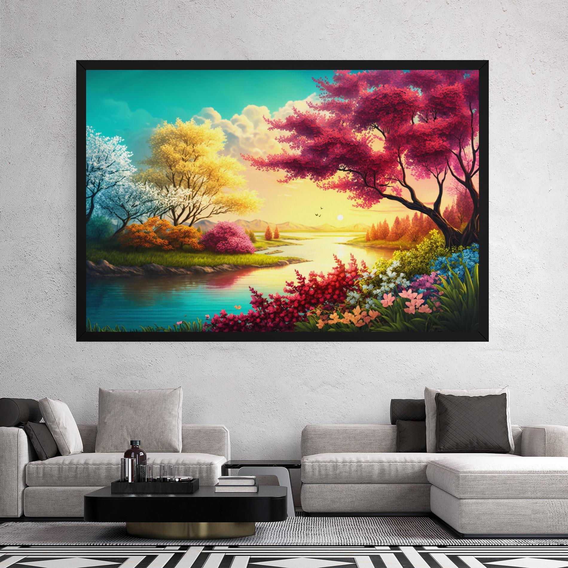 Leinwandbild Pink Yellow Trees mockup 2