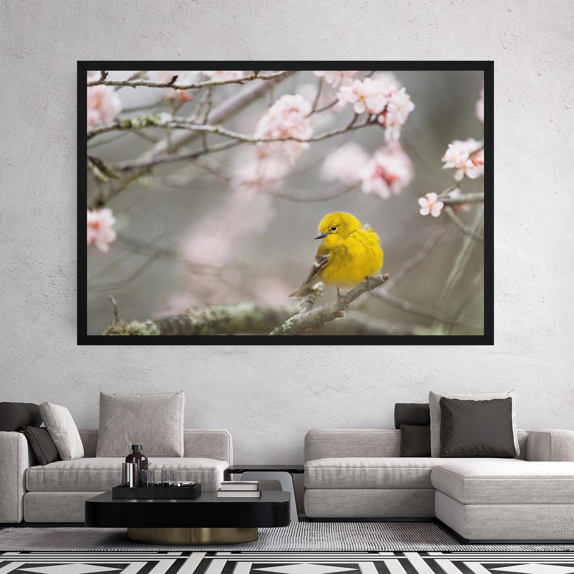 Leinwandbild Pretty Spring Yellow Bird mockup 2