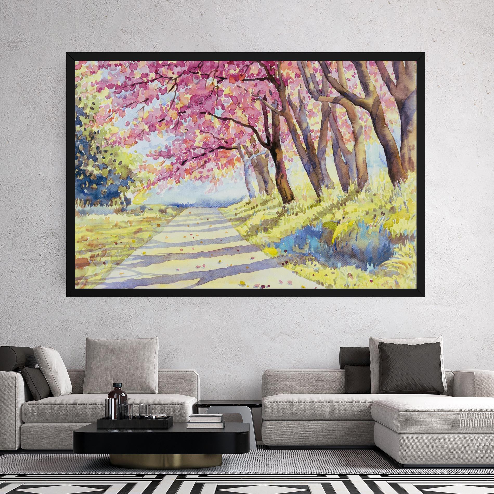 Leinwandbild Watercolor Spring Landscape mockup 2