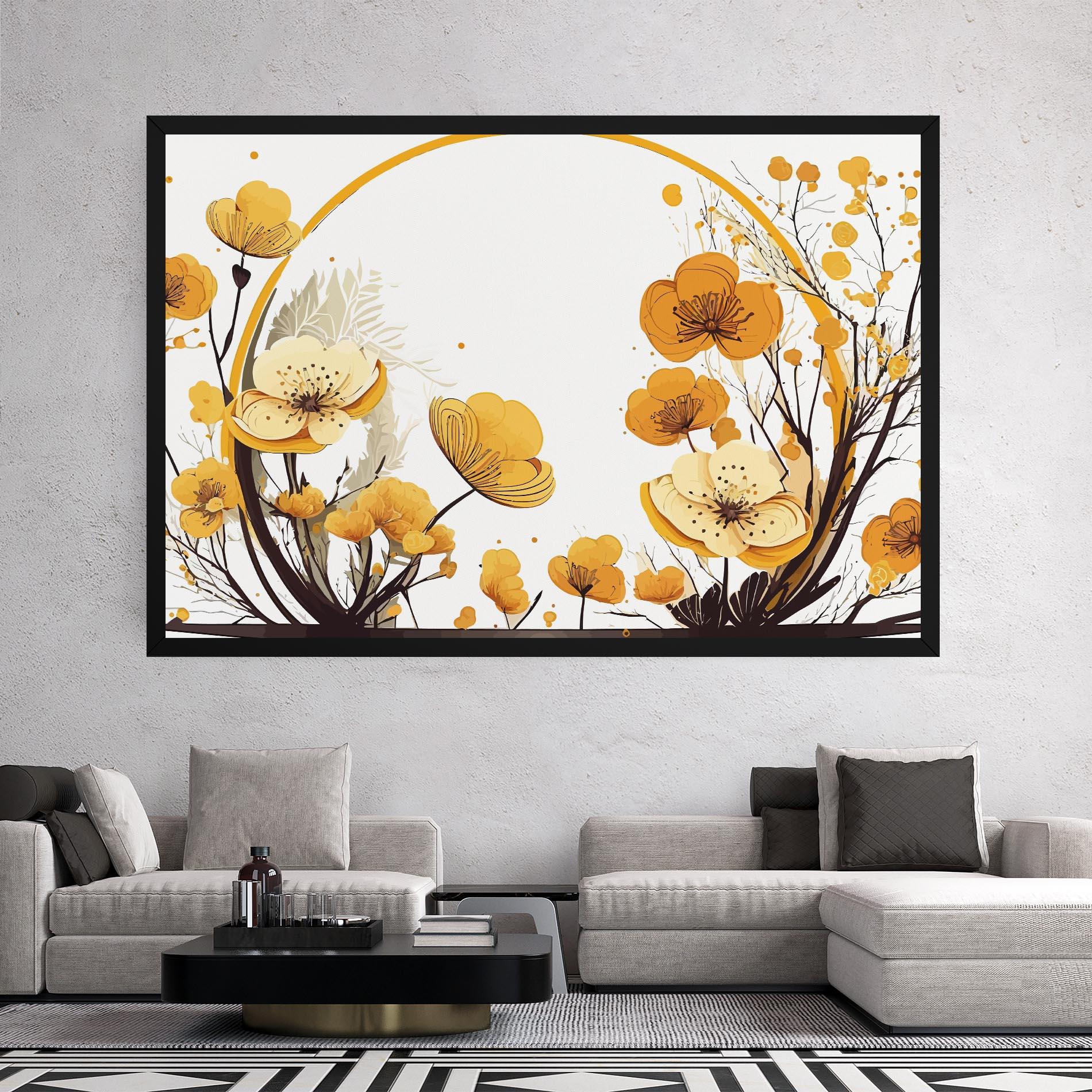 Leinwandbild Yellow Circle Flowers mockup 2