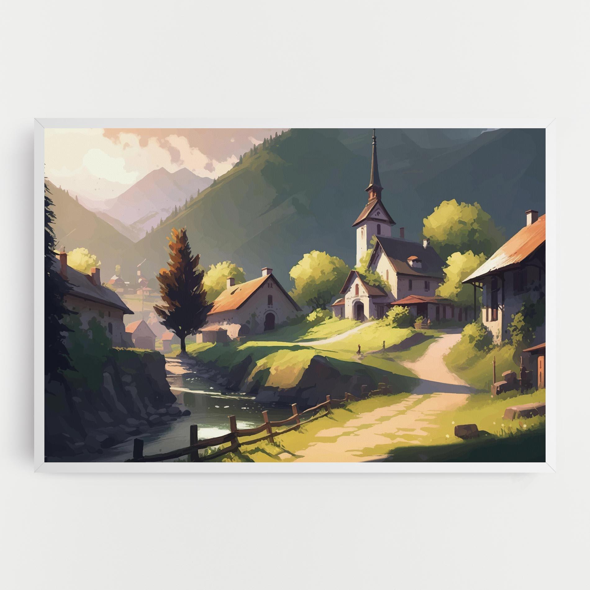 Leinwandbild Village Church Art mockup 0