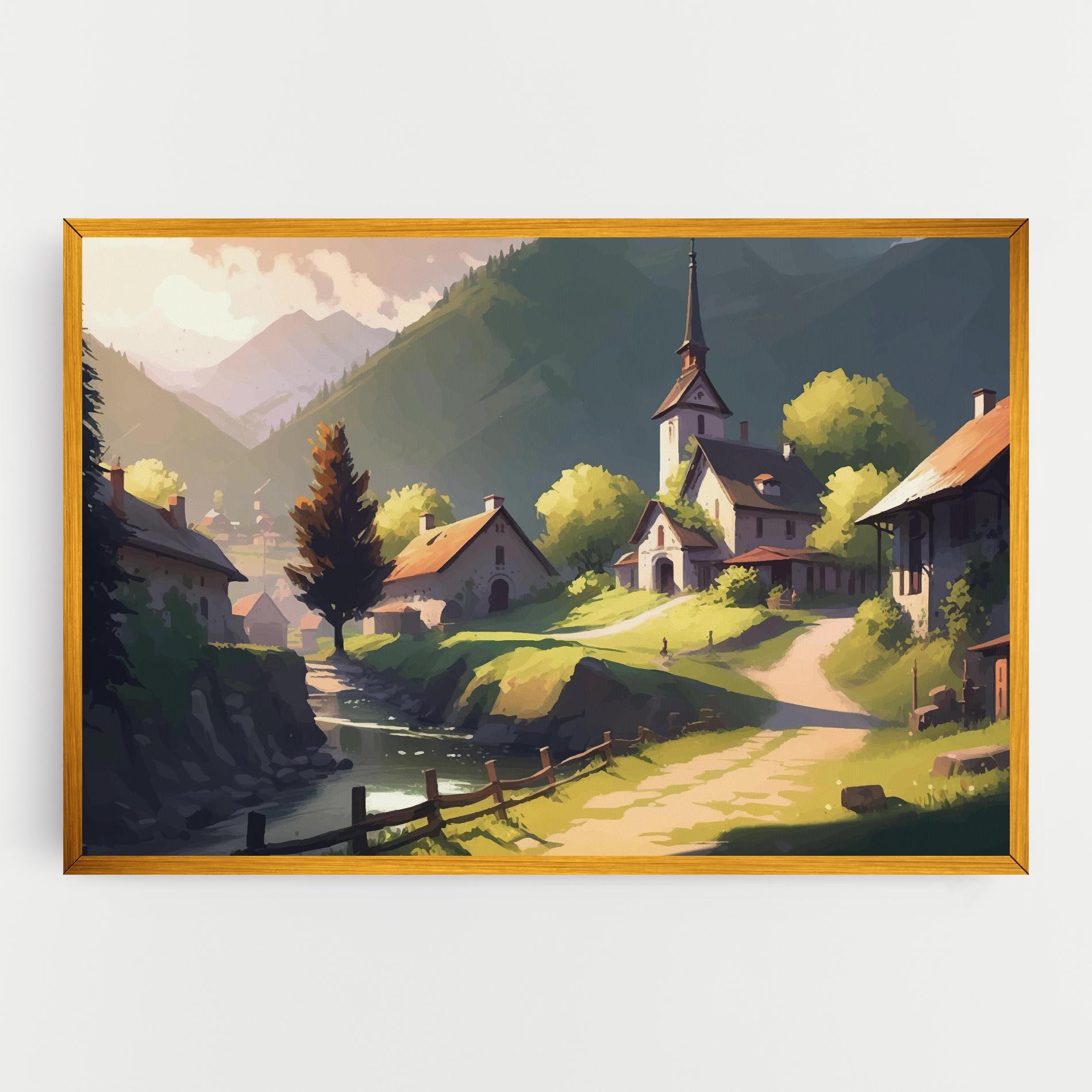 Leinwandbild Village Church Art mockup 0
