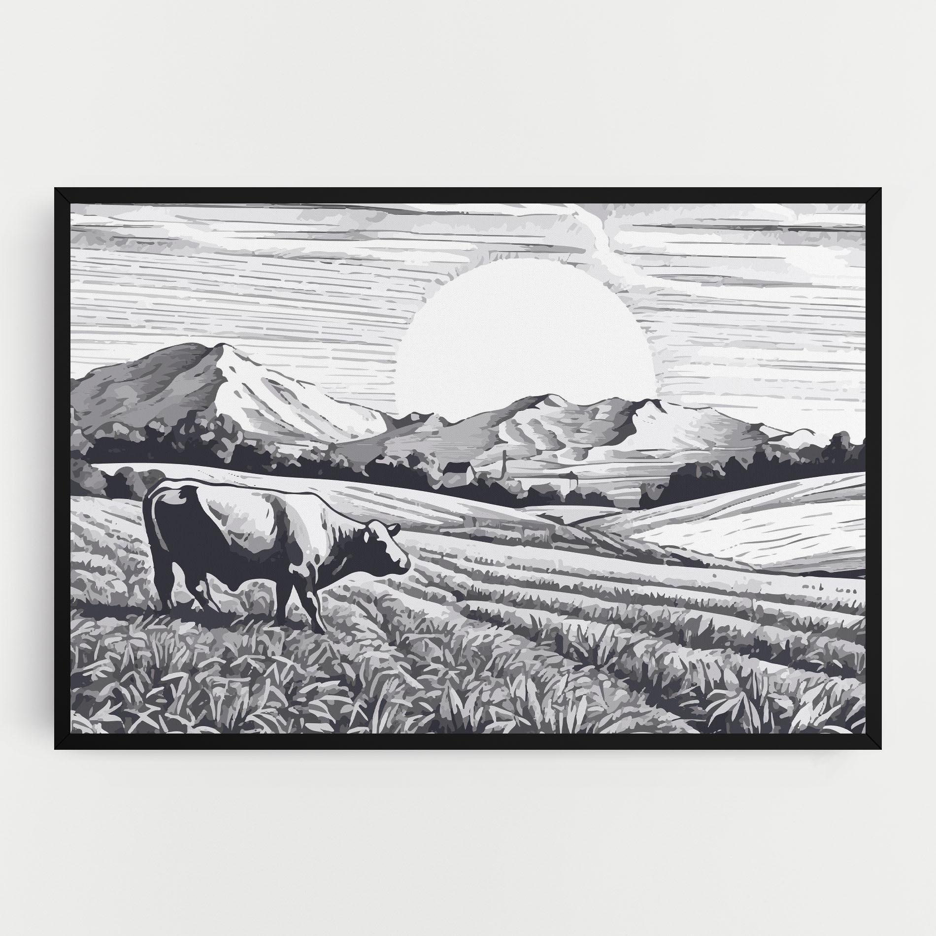 Leinwandbild Cow Grey Ink mockup 0