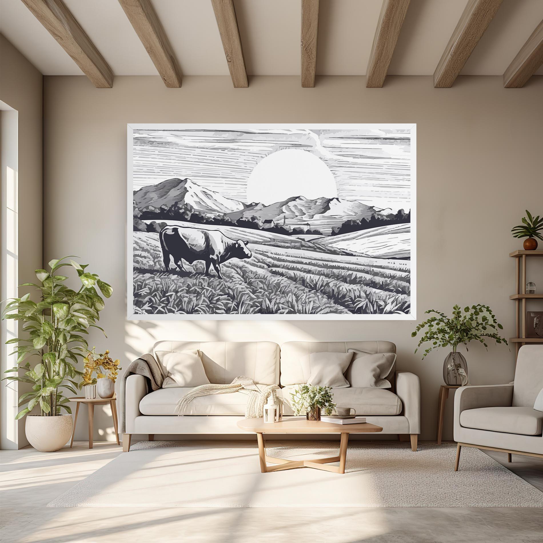 Leinwandbild Cow Grey Ink mockup 6