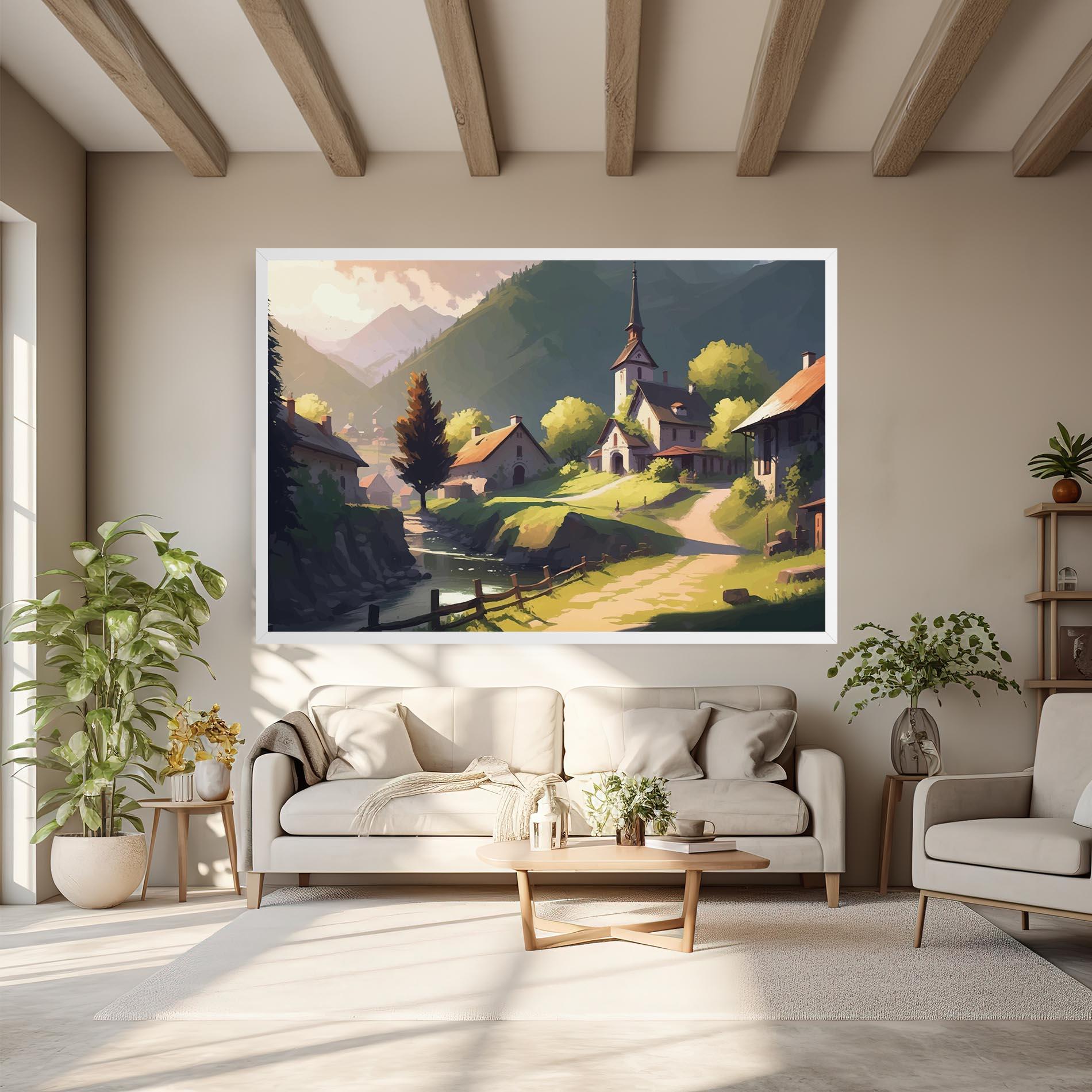 Leinwandbild Village Church Art mockup 6