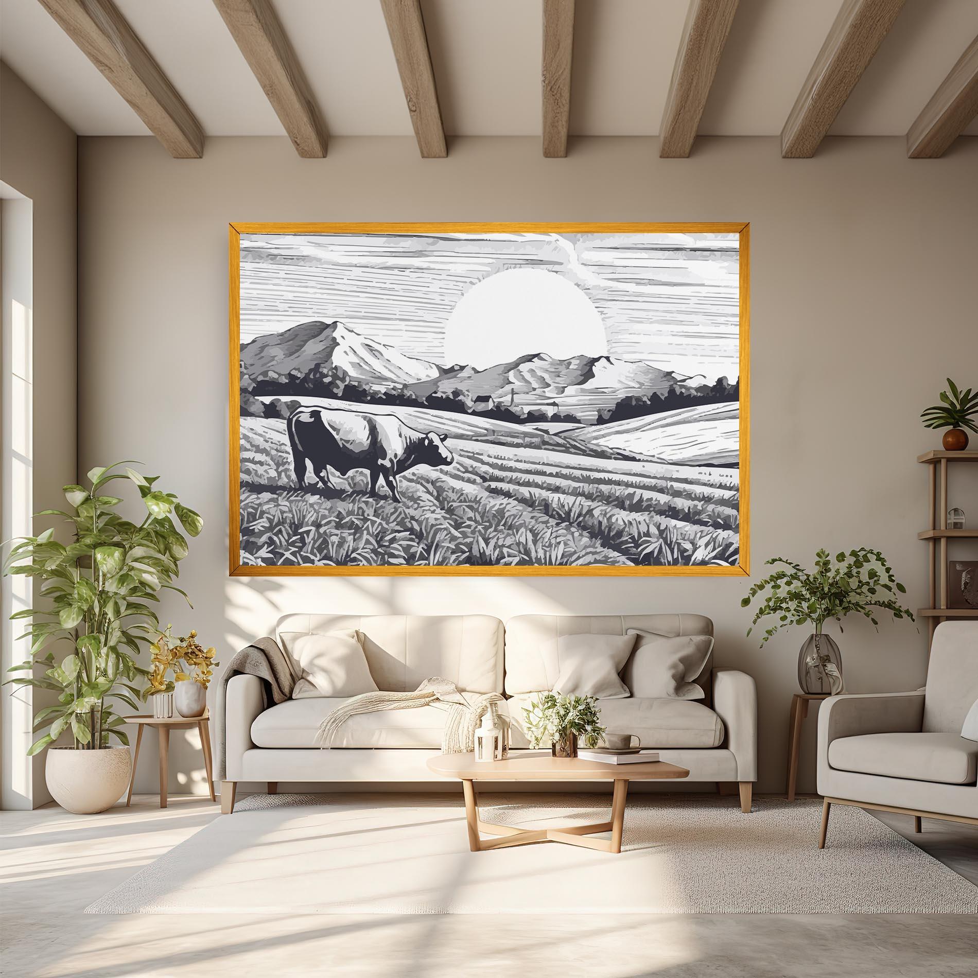 Leinwandbild Cow Grey Ink mockup 6