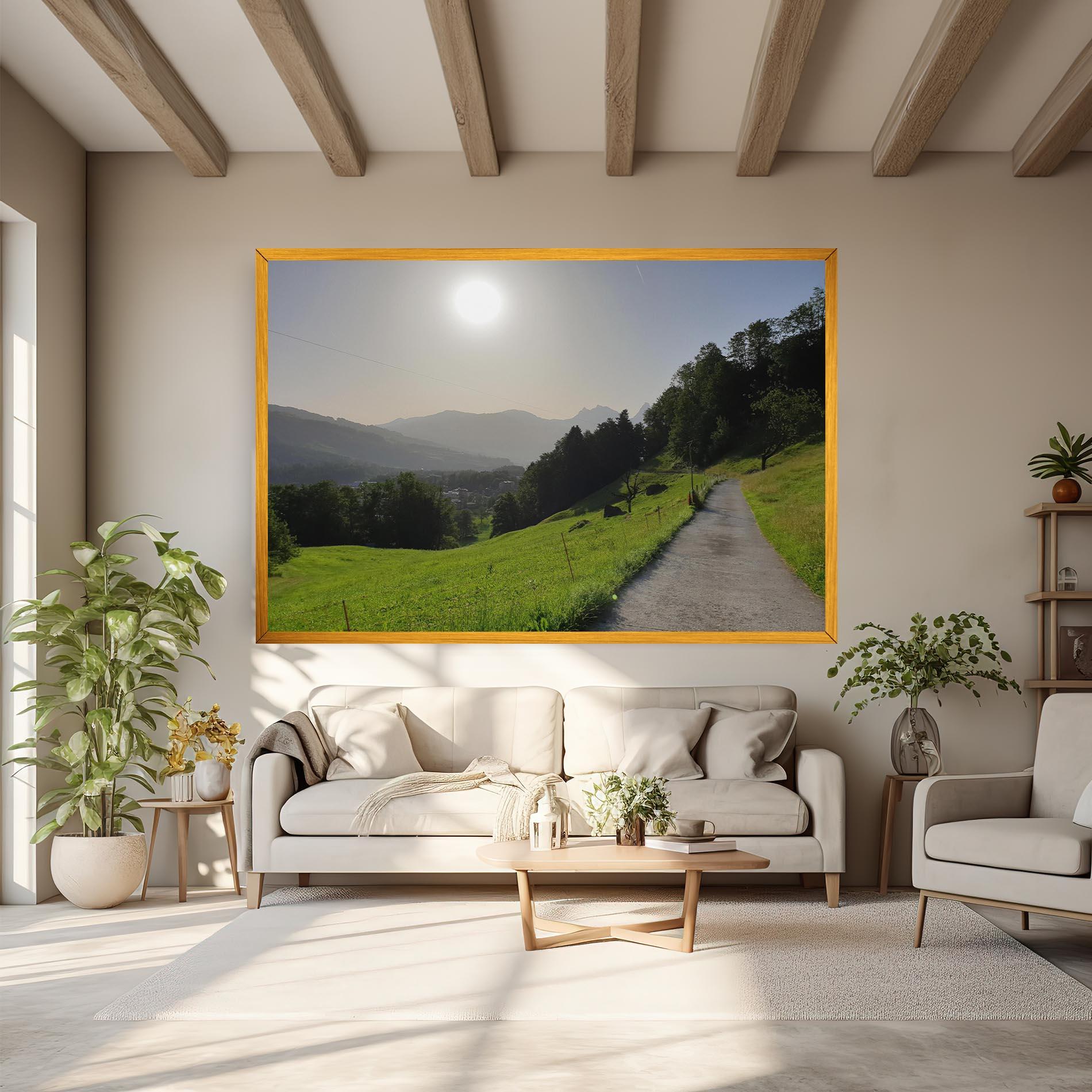 Leinwandbild Foggy Rural Road mockup 6