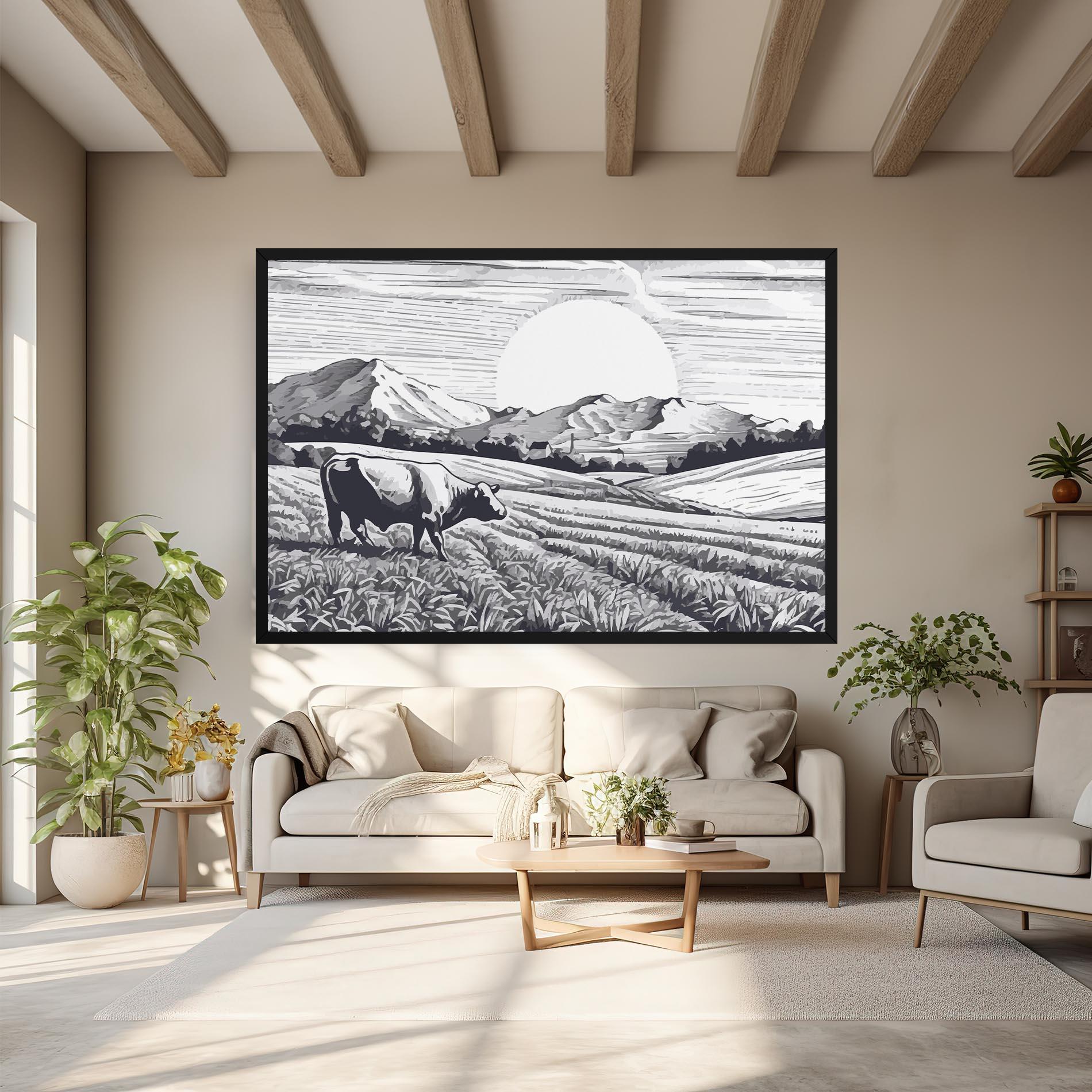 Leinwandbild Cow Grey Ink mockup 6