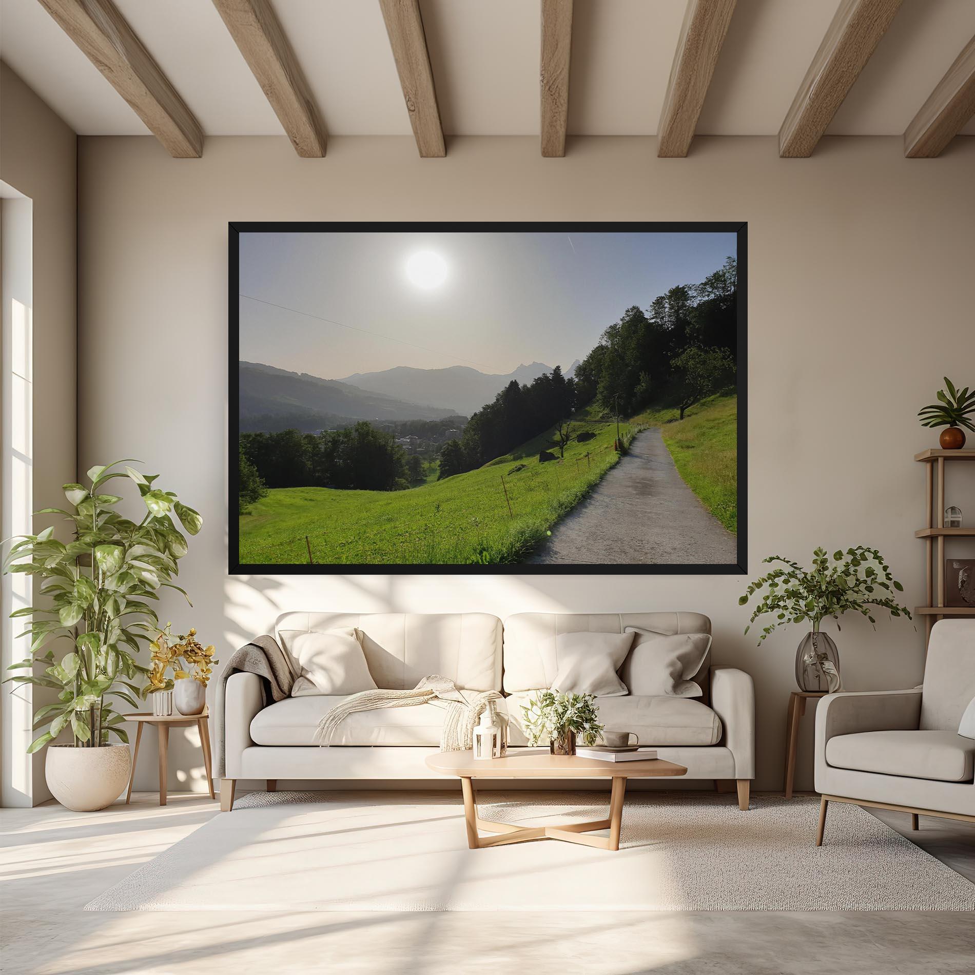 Leinwandbild Foggy Rural Road mockup 6