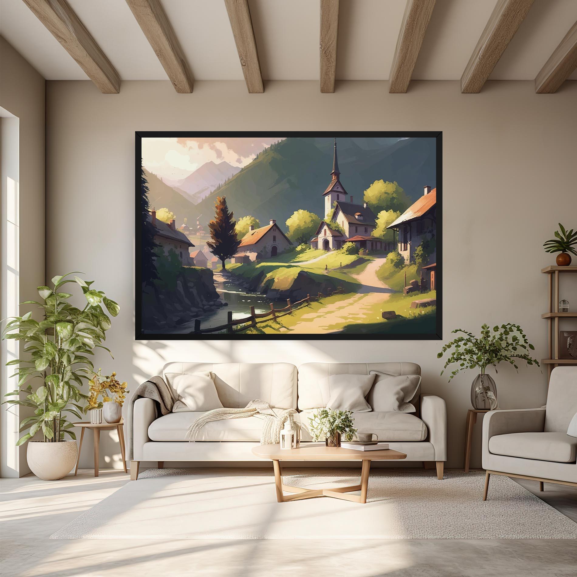 Leinwandbild Village Church Art mockup 6